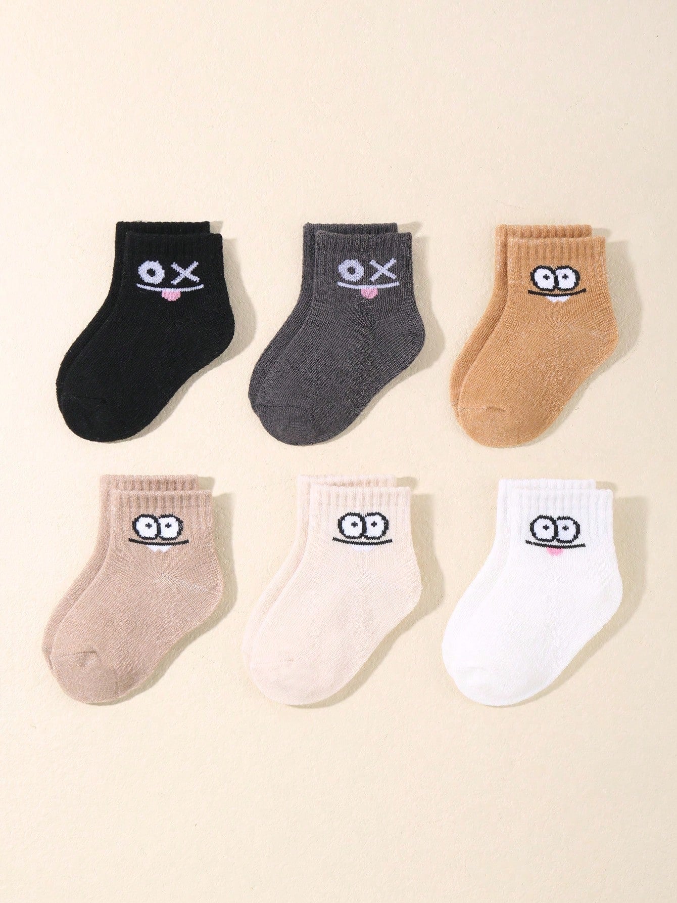 5pairs/set Baby Cartoon Pattern & Solid Color Socks