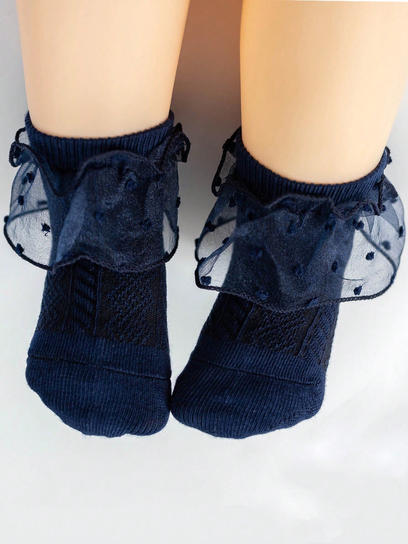 1 Pair Girls' Comfortable And Fashionable Princess Style Socks In Navy Blue, Perfect For Baby Girls' Casual, Vacation, Birthday Party And Daily Wear