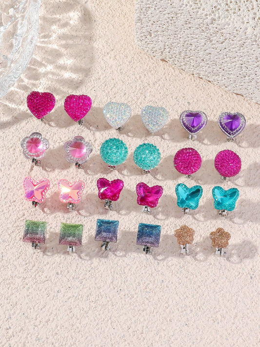 4 Pairs /12Pairs  Little S Girls Clip On Earrings Pretend Princess Jewelry Earring Play Earrings