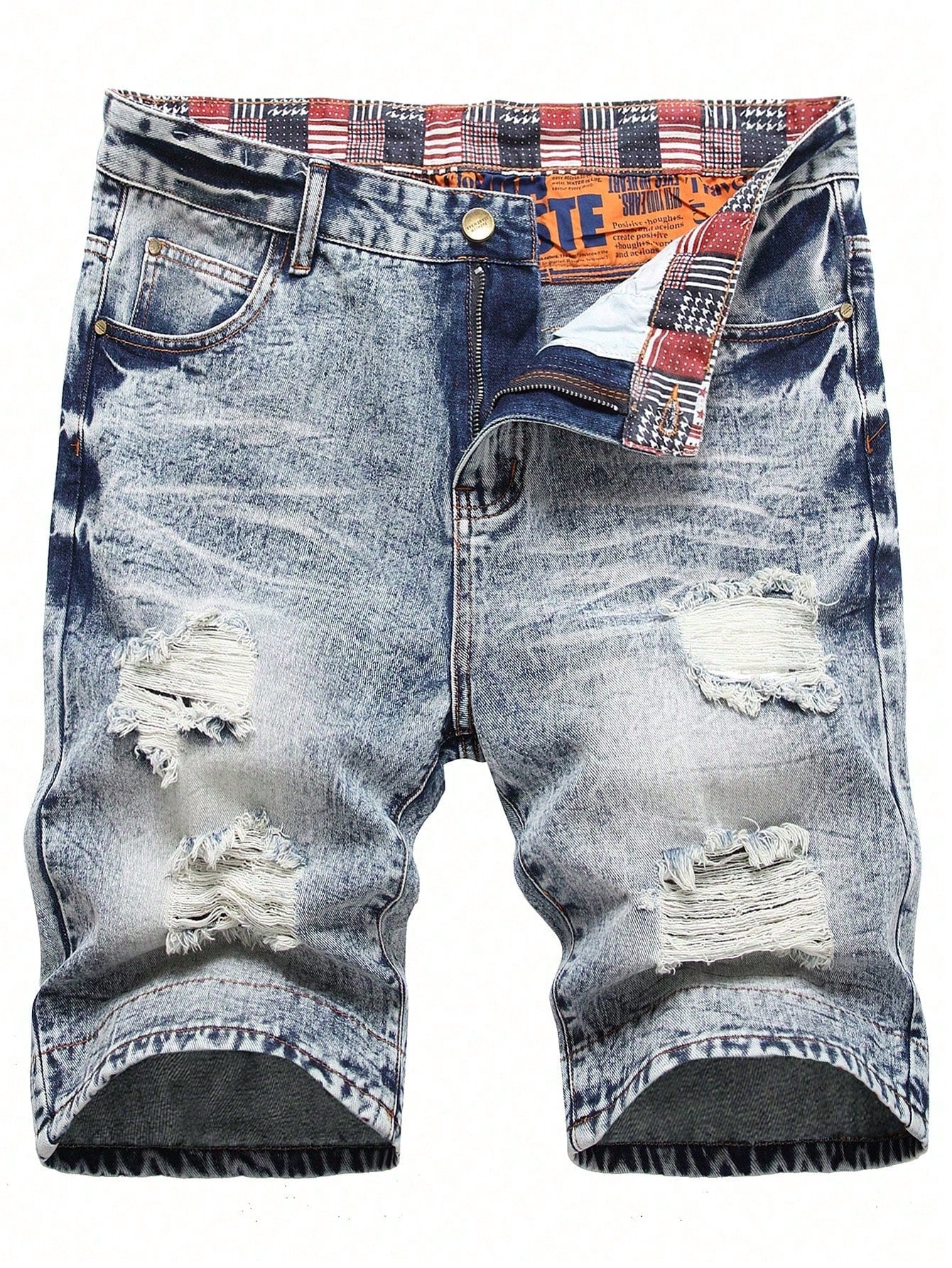 Men Graphic Print Ripped Roll Up Hem Denim Shorts