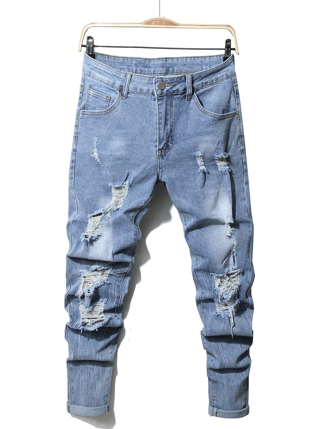 Men Cotton Cat Whisker Washed Ripped Slim Jeans