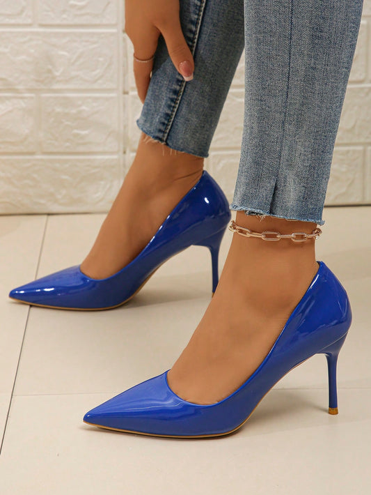 2023 New Pointed-Toe Stiletto Heels, Blue Sexy Pumps For Women's Office Commute, Comfortable, Versatile, In Large Sizes