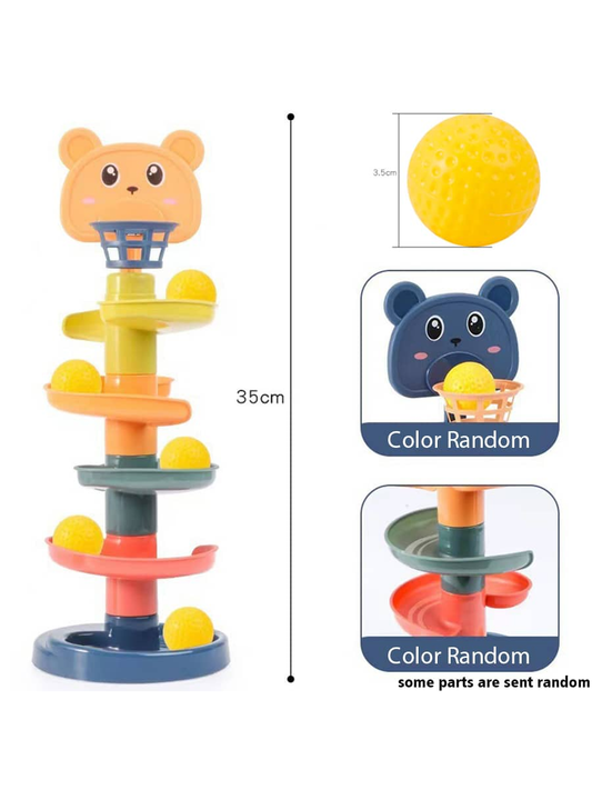 5-Layer Child Fun Track Ball Tower Basketball Stacking Turntable Baby Intellectual Early Educational Rolling Ball Toy For Kindergarten Indoor Parent-Child Interactive Baby Building Toys Birthday Gift