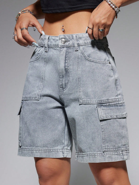 Women's Cargo Pocket Denim Shorts