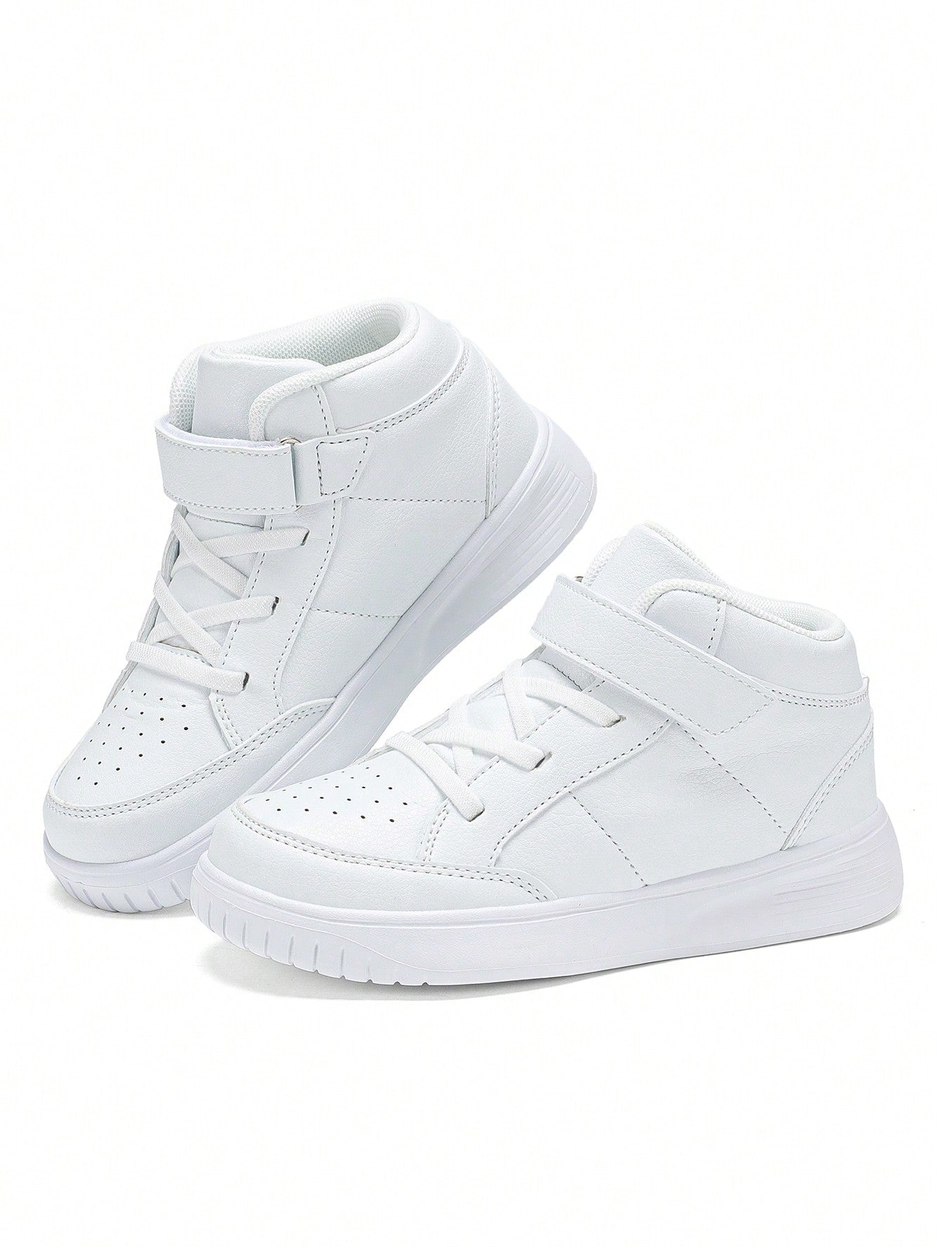 1pair Kids' Black High-Top Athletic Shoes, Unisex Flat Casual Sneakers