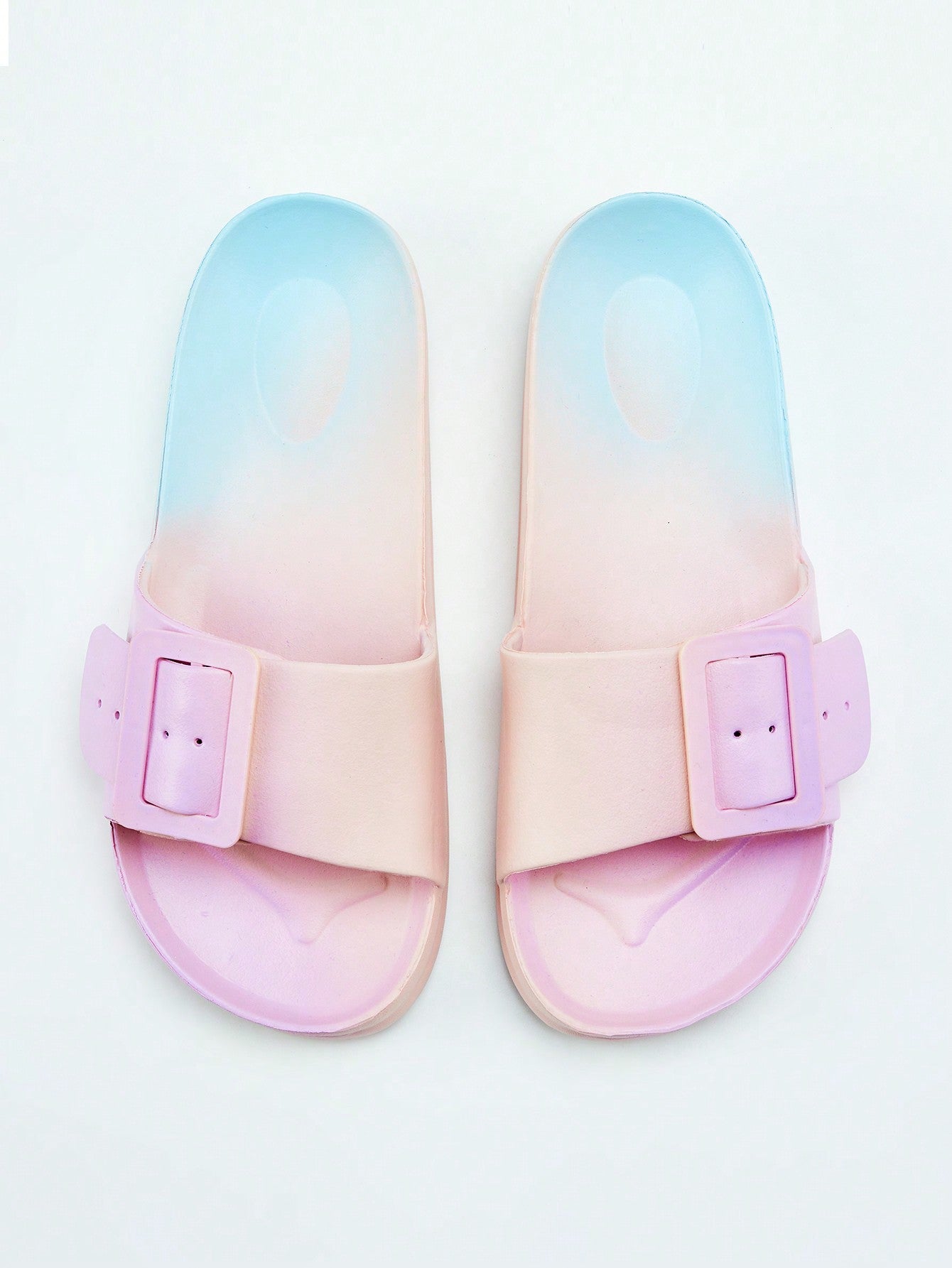 Buckle Detail Wide Fit Slides, Color Solid Color Beach Flip Flops