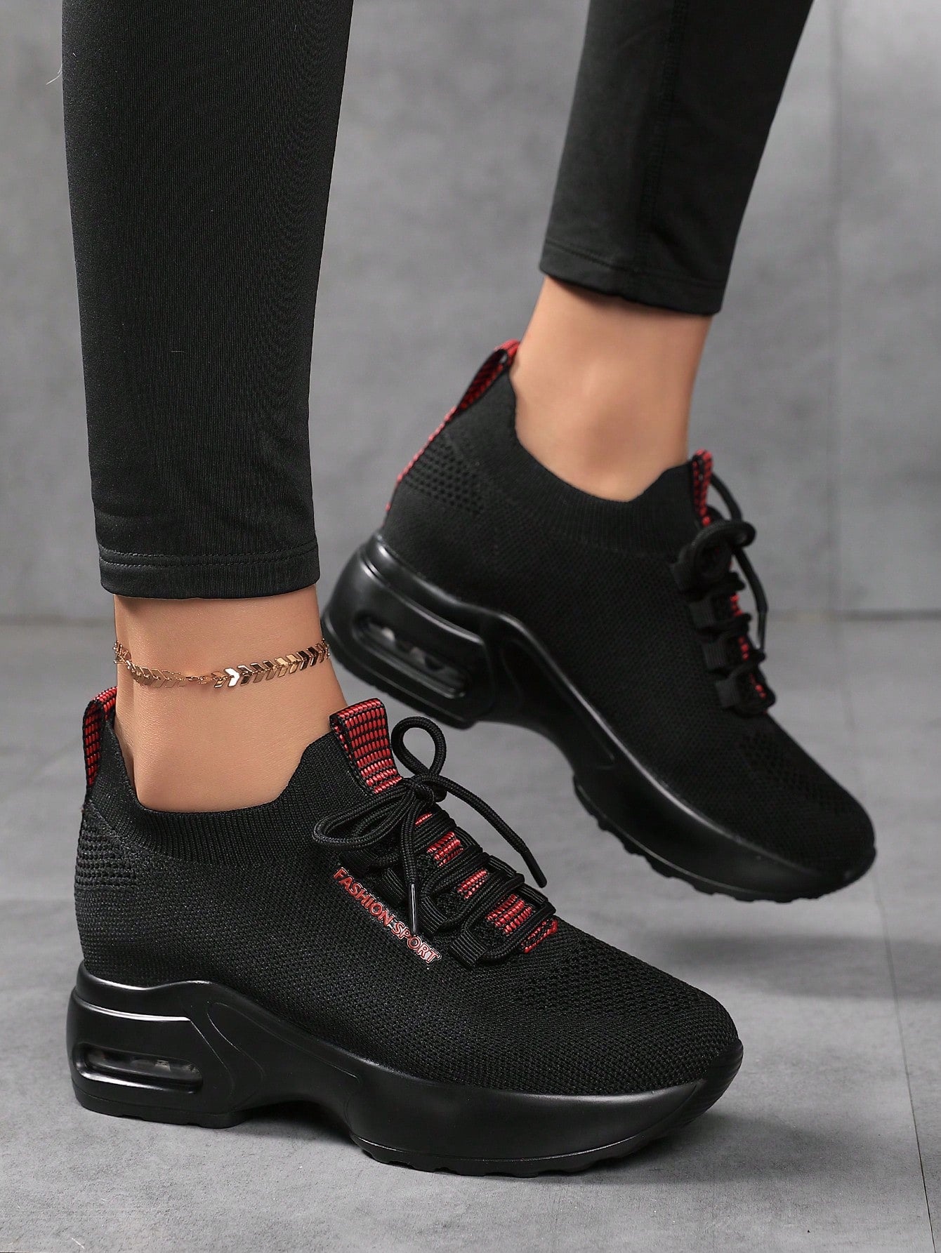 Women Casual Breathable Shock-Absorbing Walking Shoes Fashionable Wedge Heel Thick-Soled Sports Shoes