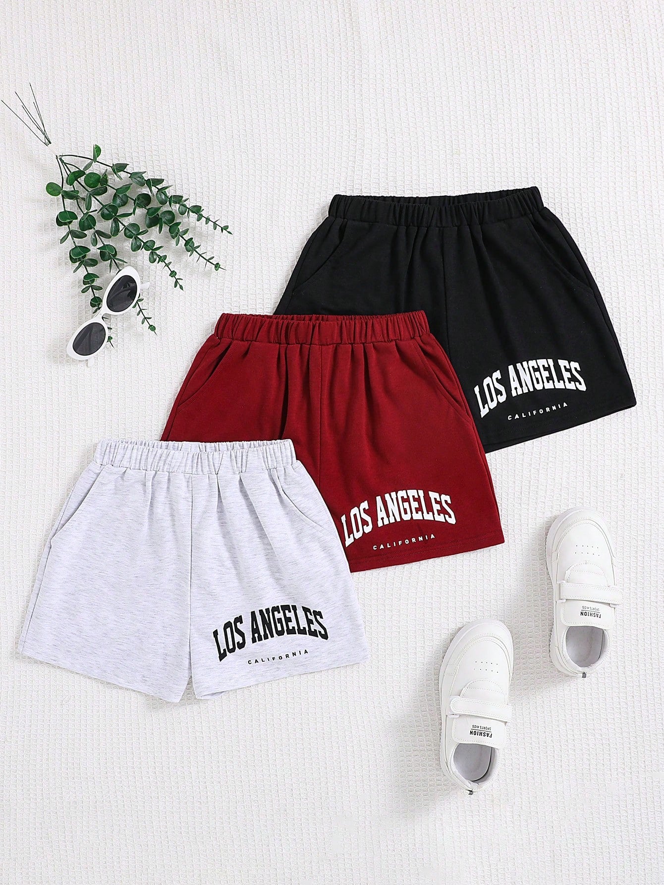 3pcs Tween Girls' Street Style Letter Printed Sports Shorts