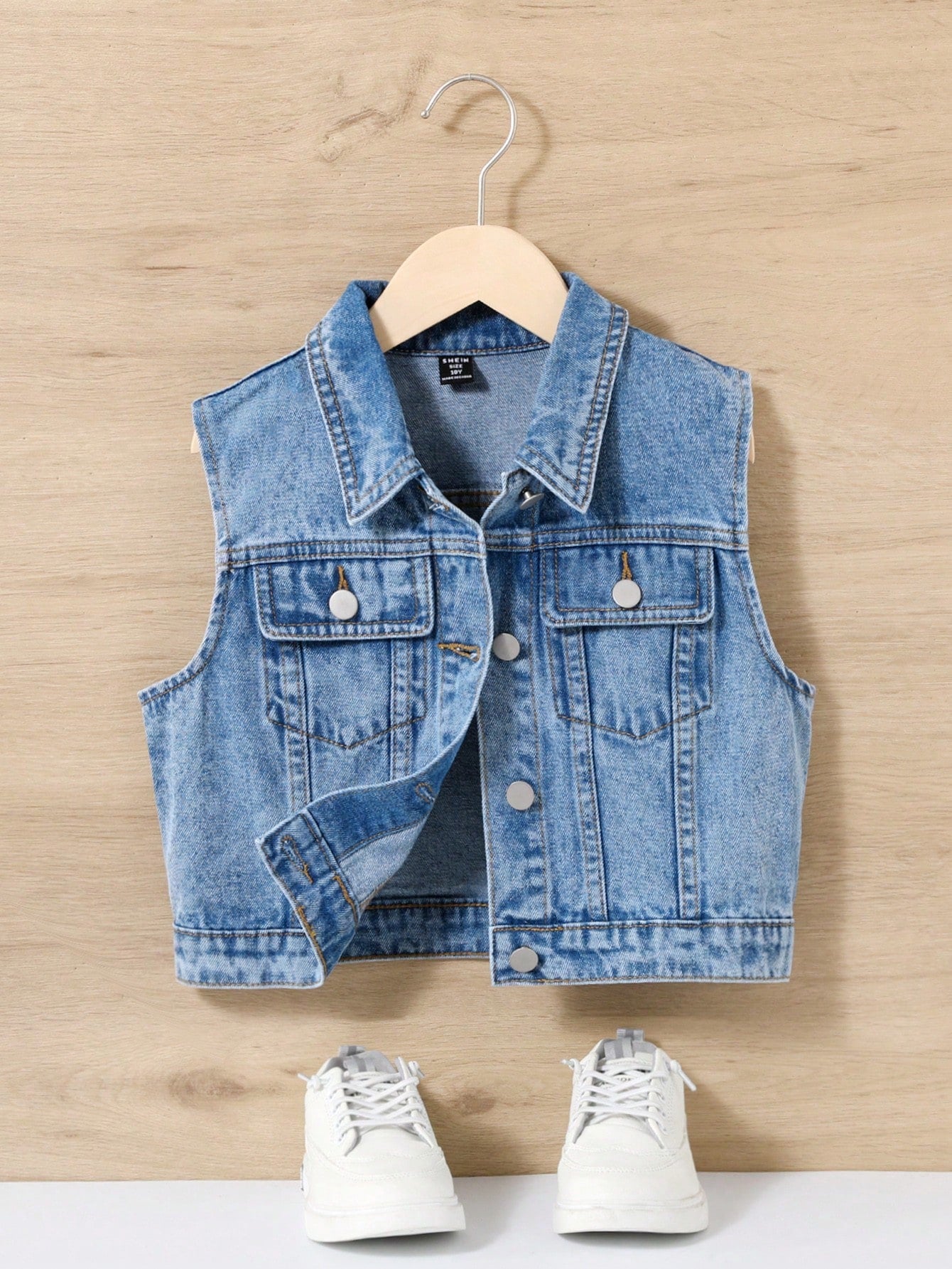 Tween Girl's Y2K Spring Summer  Boho Water Wash Casual Fashionable College Style Sleeveless Denim Jacket