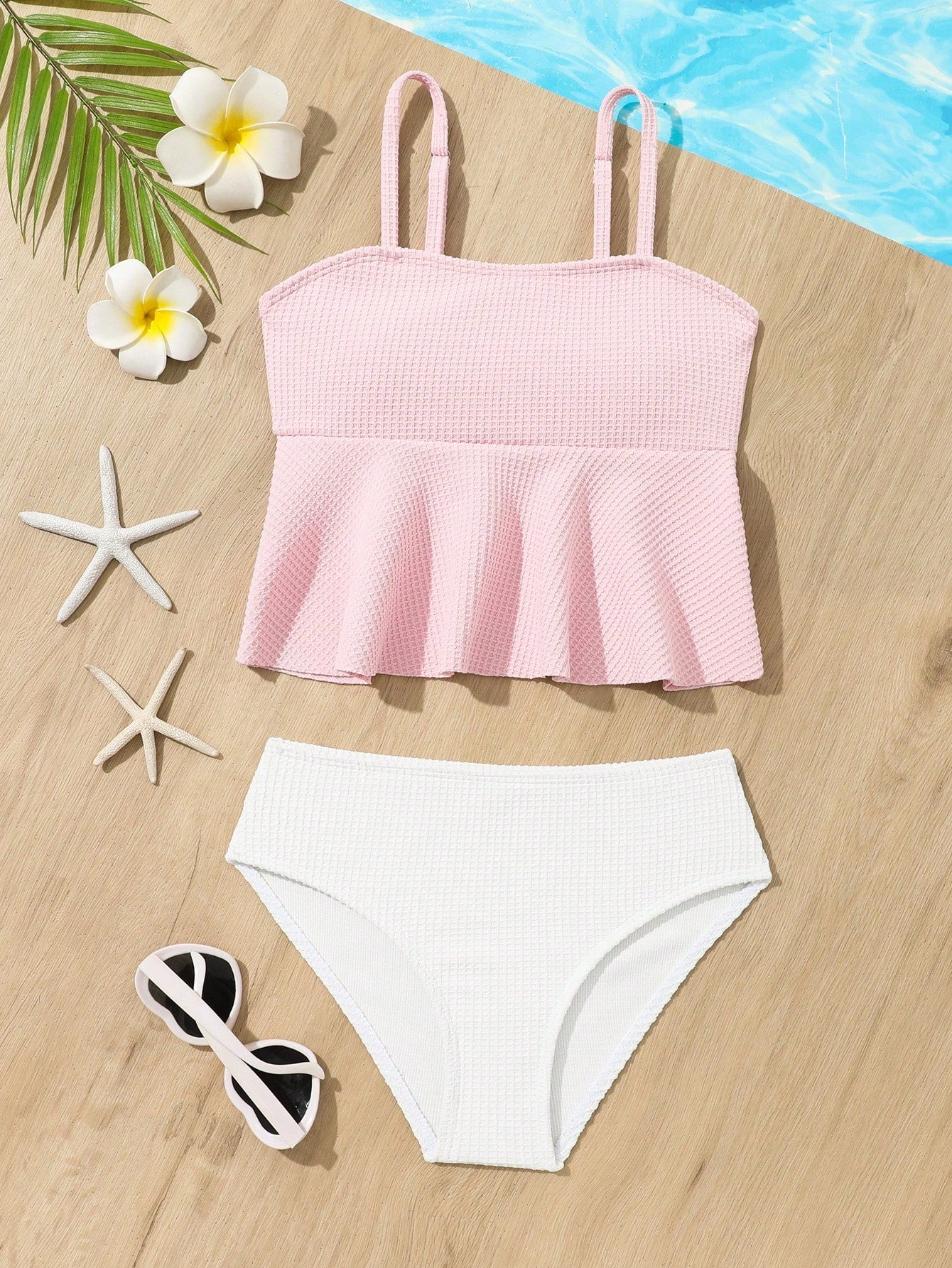 Tween Girl Textured Color Block Bandeau Bikini Set