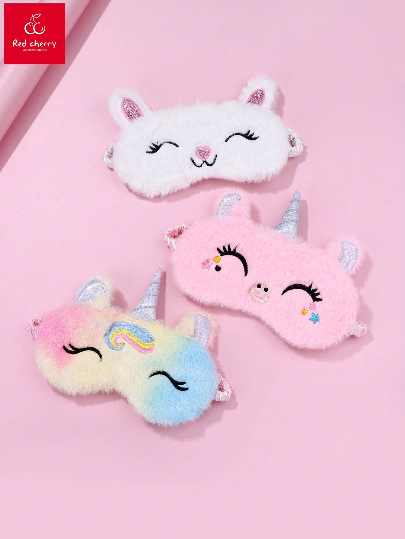 3pcs/Set Girls' Cute Rabbit & Unicorn Shaped Elastic Plush Sleep Mask For Daily Resting And Wearing