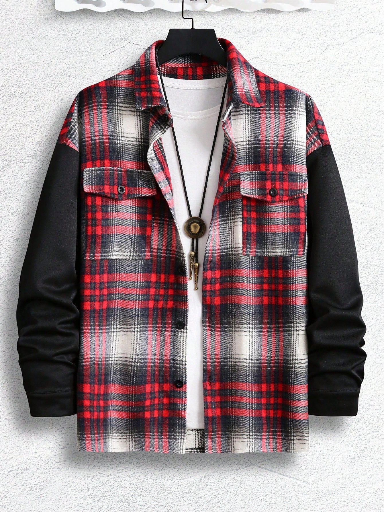 Men'S Plaid Shirt Jacket With Front Pockets