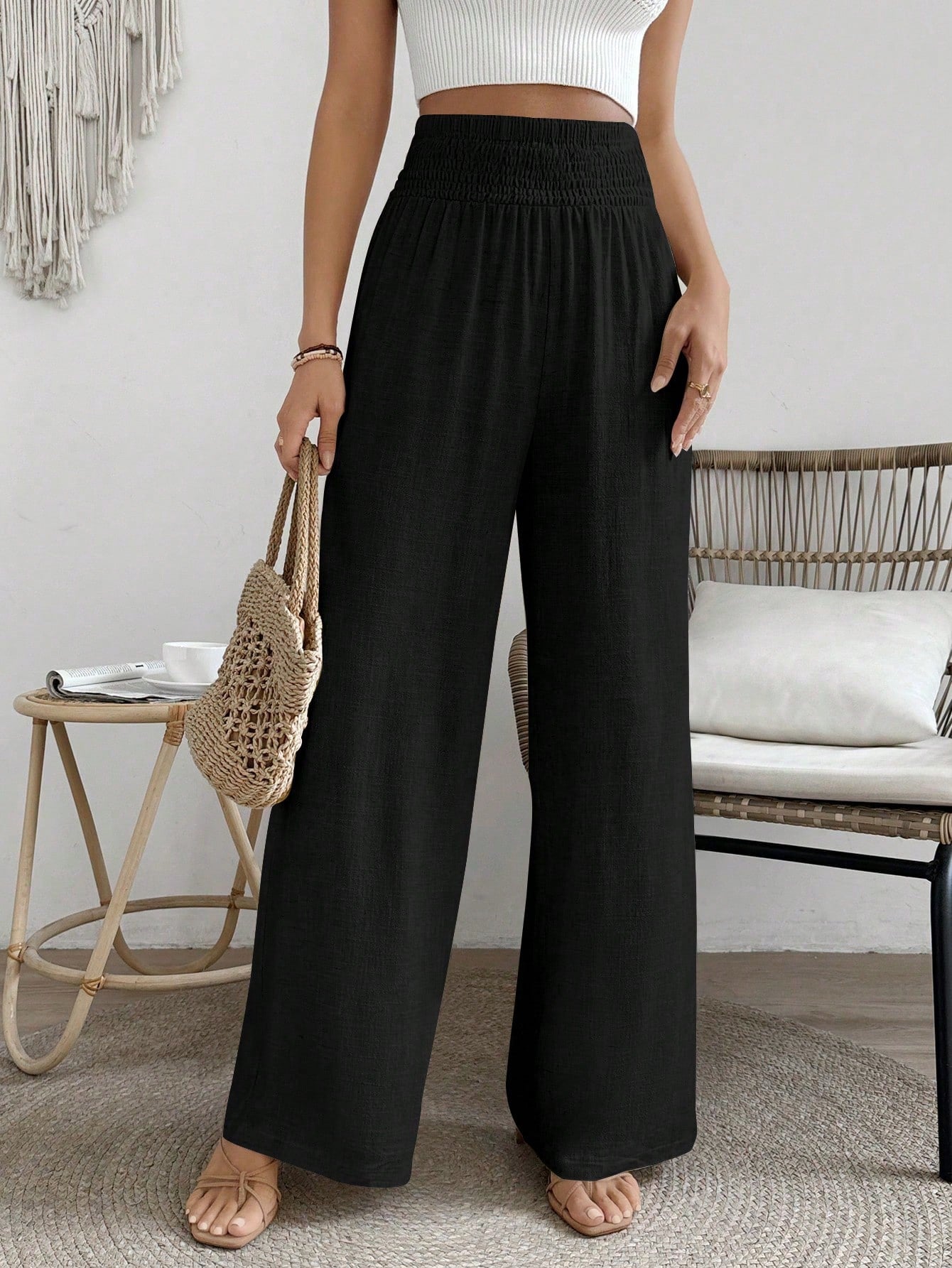 Frenchy Women's Casual High-Waisted Wide Leg Pants With Belt