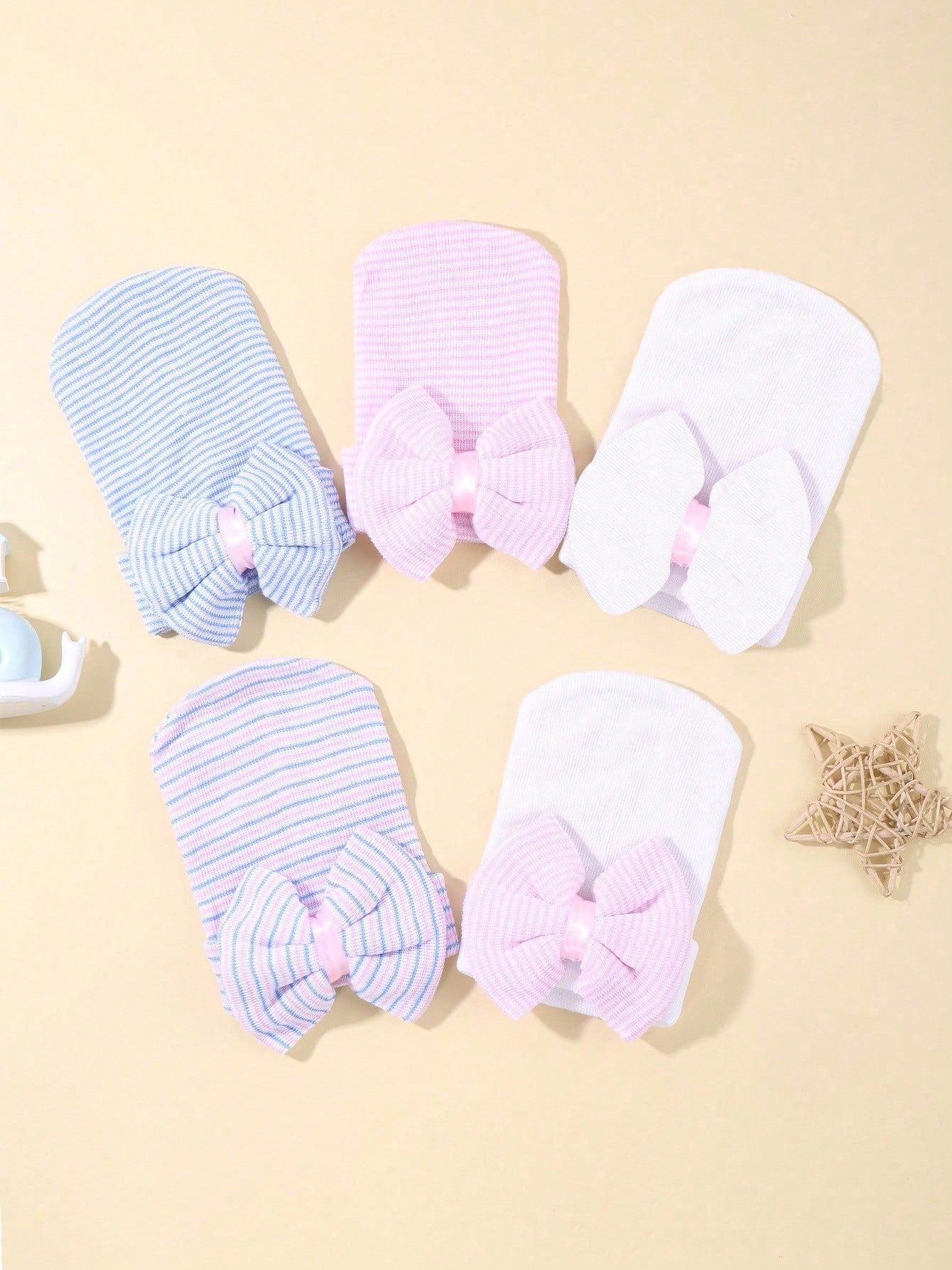 5 Sets Of Baby Cap Solid Color Bow Baby Cap Suitable For Daily Life