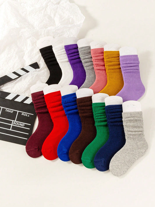 3pairs Children's Random Color Fashionable Bubble Pile Socks, Comfortable, Breathable, Classic, European Style, Knee-High, Casual Scrunch Socks