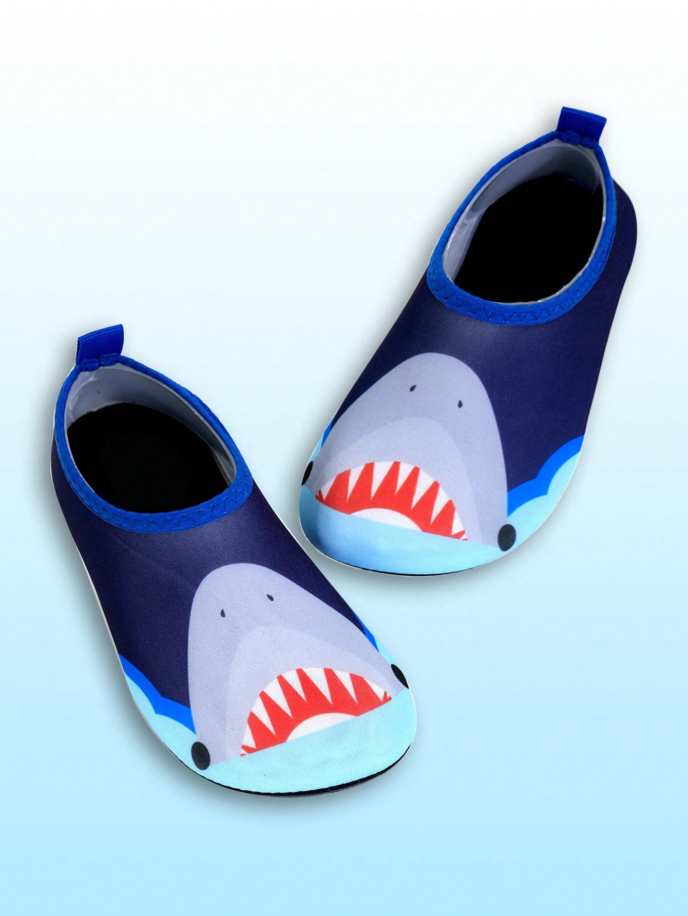 1pair Boys' Blue Rubber Anti-Slip Shark Design Water Shoes Beach & Breathable Barefoot Shoes & Infant Walking Shoes