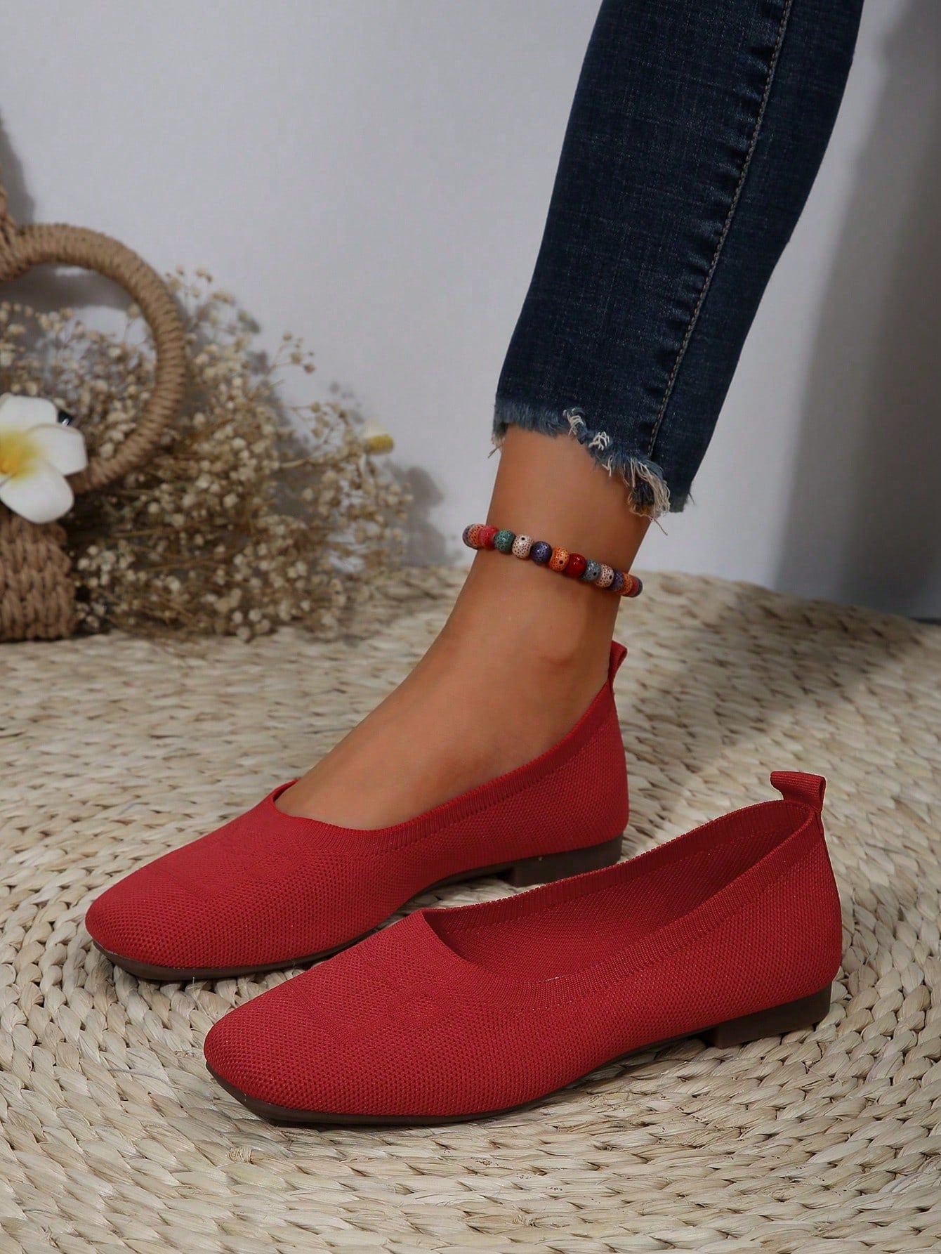 Spring/Summer New Arrival Solid Color Knitted Breathable Elastic Band Soft & Wear-Resistant Vintage Flat Dance Shoes Loafers