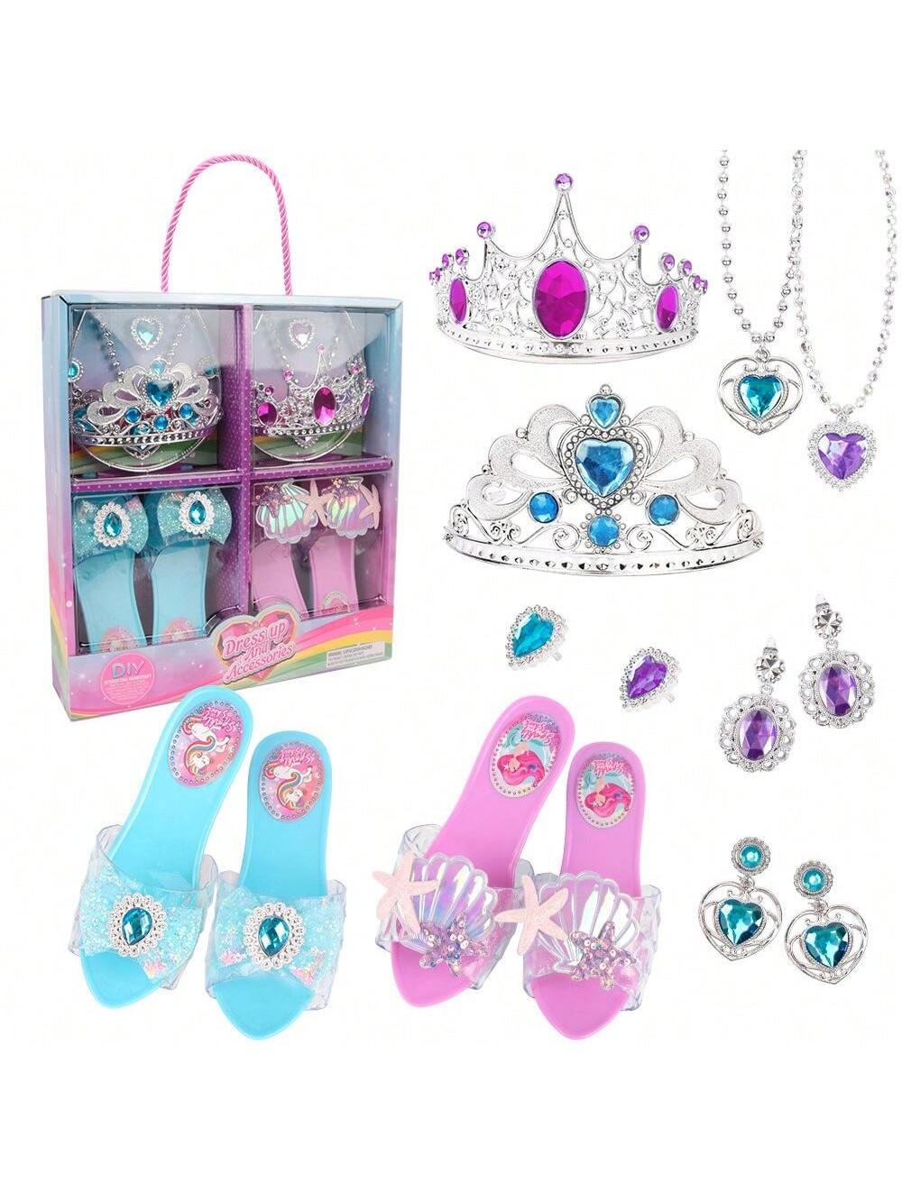 Dress Up Toy Girl Glass Slipper Necklace Earrings Toy Jewelry Set Gift Box Children's Birthday Gift Box