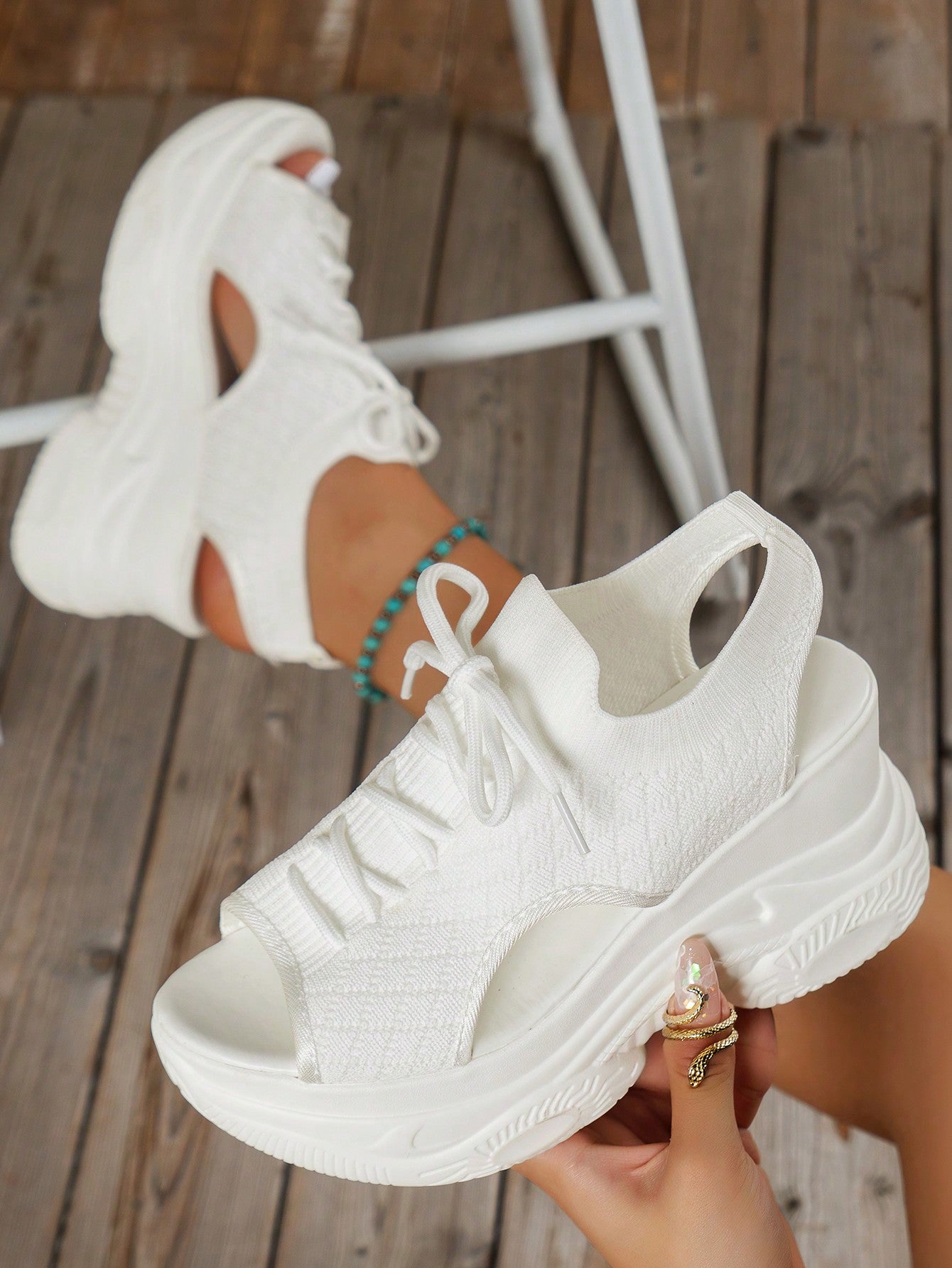 Women Lace Up Sandals, Sporty White Fabric Sport Sandals For Summer