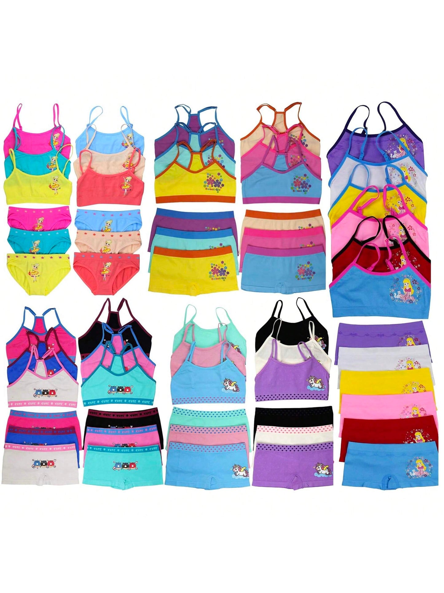 Tween Girl Pack Of 6 Sets Of Randomly Assorted Racerback And Cami Tops And Matching Bottoms