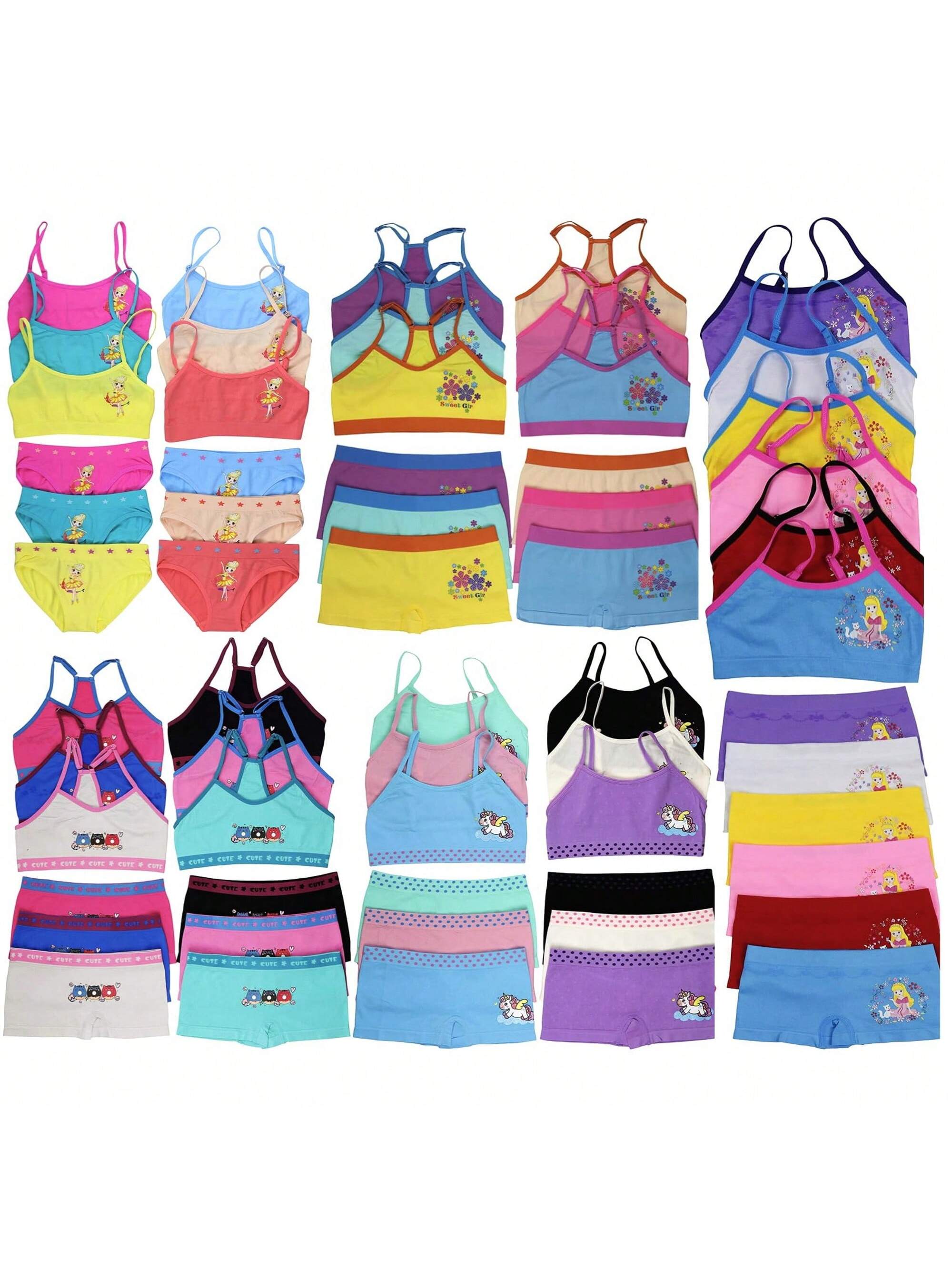 Tween Girl Pack Of 6 Sets Of Randomly Assorted Racerback And Cami Tops And Matching Bottoms