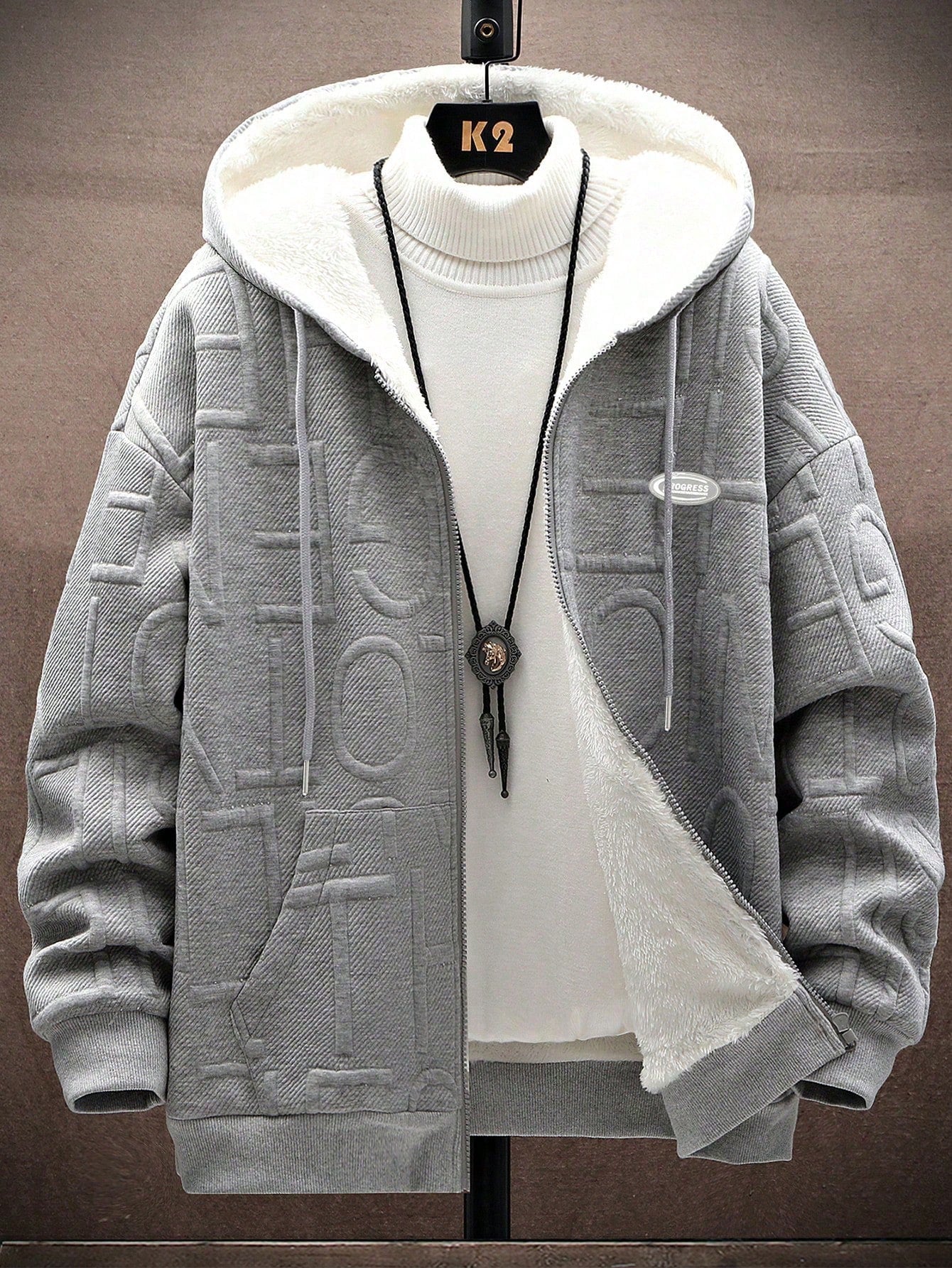 Men Letter Embossed Drop Shoulder Hooded Jacket Without Sweater