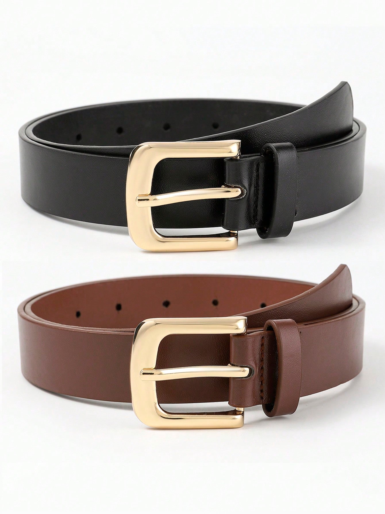 2pcs Wide Head D Buckle Popular Fashionable Decorative Unisex Belt Set For Daily Wear