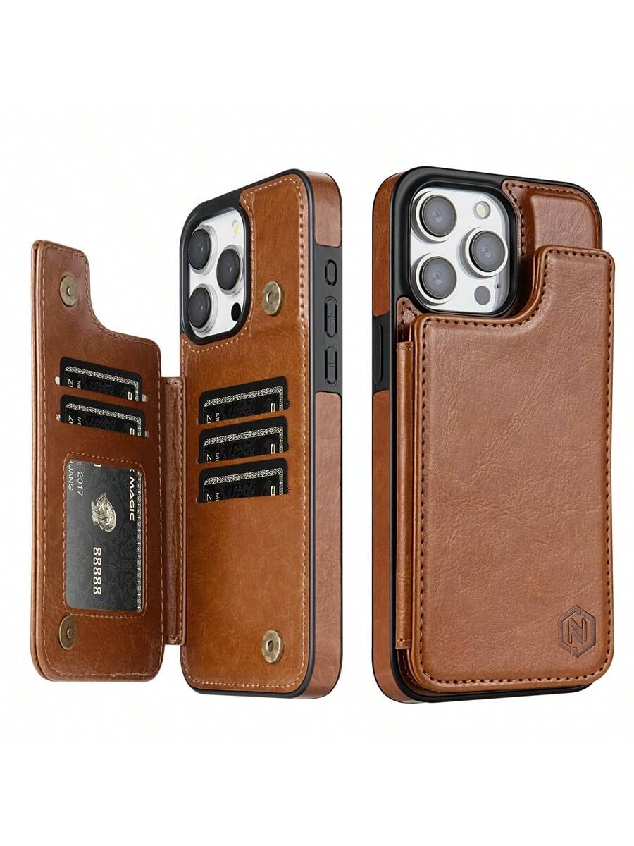 A Black Wallet Solid Color Double Buckle RFID Blocking With Card Slot Photo Frame Support Function Magnetism Flip PU Artificial Leather Case Compatible With IPhone 15 Pro Max 14 Plus 13 12 11 XS XR SE 2022 2020 8 7 Samsung Galaxy S24 Ultra S23 S22 Plus S2