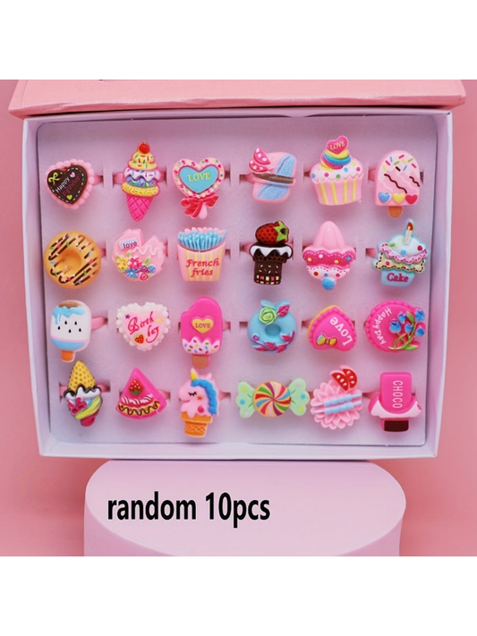 10pcs/Set Colorful Cartoon Cake Shaped Children Rings - Perfect Party Favor And Gift For Daughter And Granddaughter, No Box Included