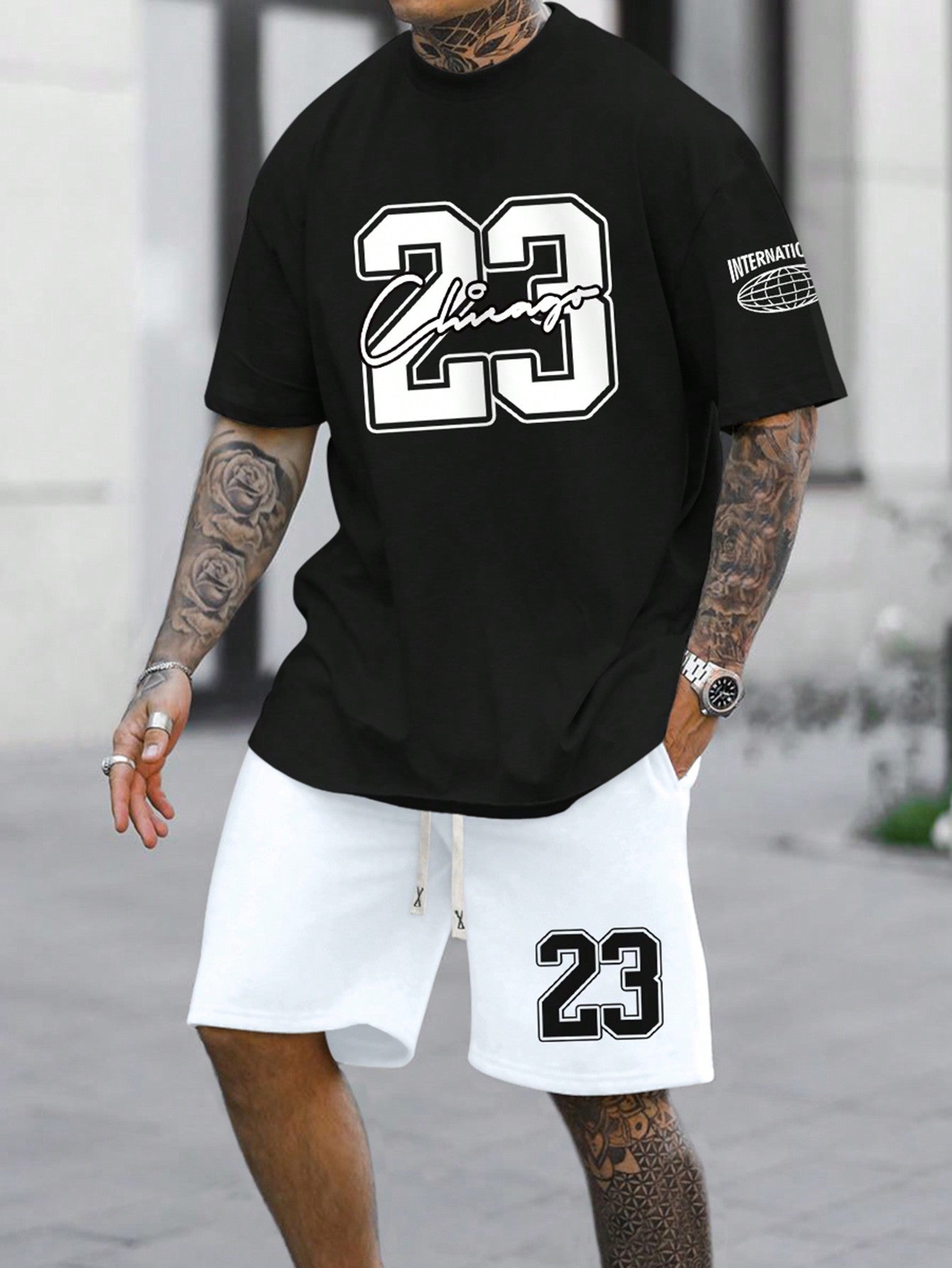 Men's Digital Print Short Sleeve And Shorts Two Piece Set