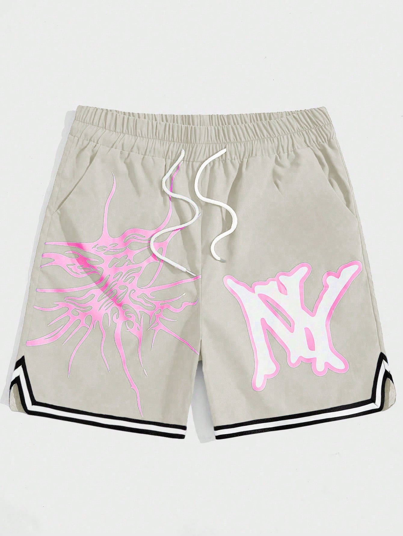 Men Letter Graphic Contrast Trim Drawstring Waist Shorts