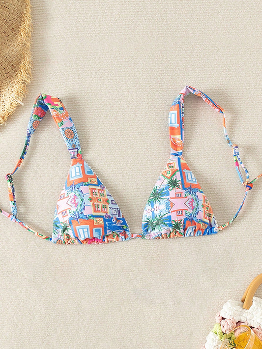 Swim Summer Beach Women's Tropical Printed Bikini Top