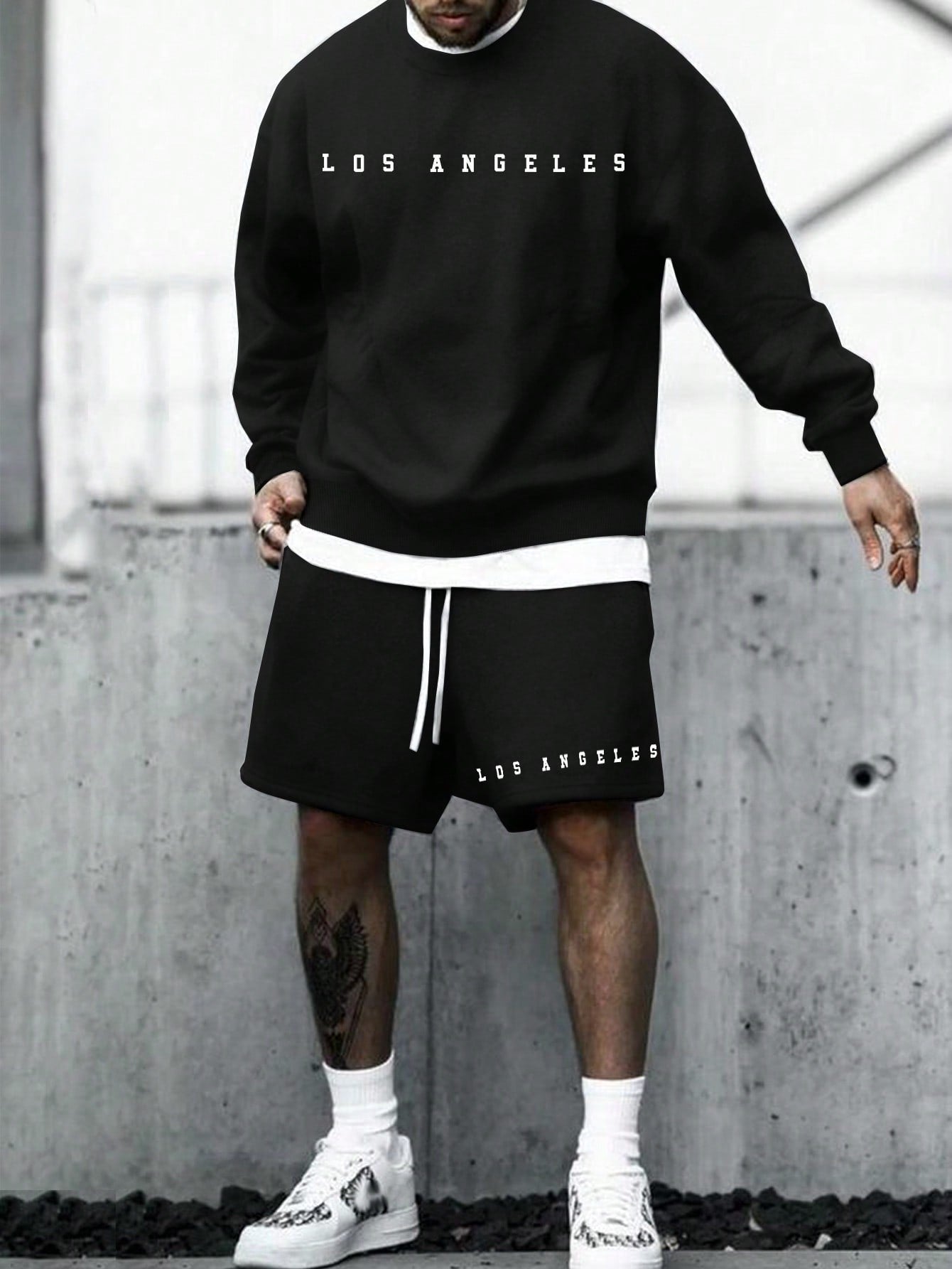 Men's Casual Loose Letter Printed Sweatshirt And Shorts 2pcs Set