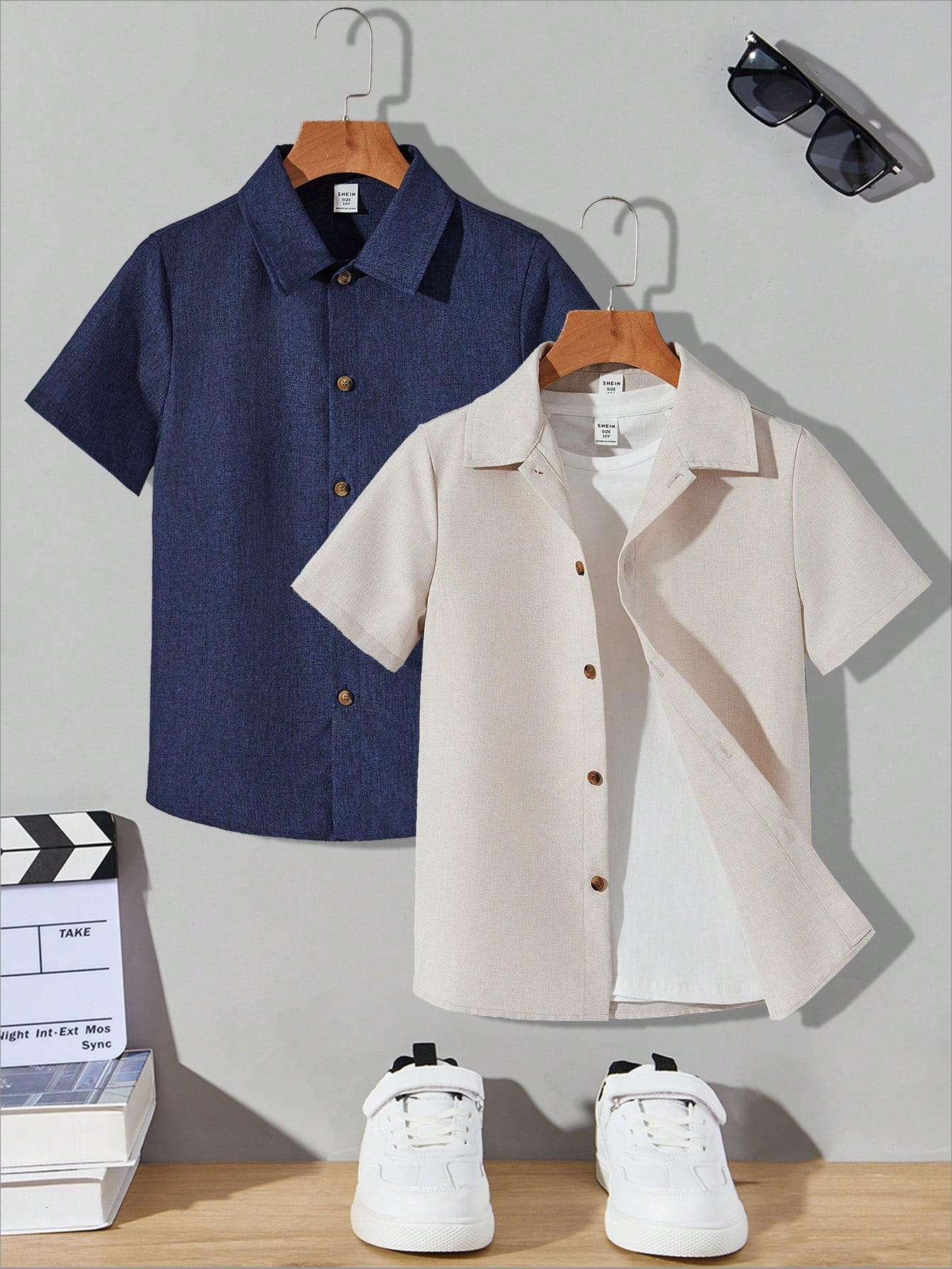 2pcs/Set Tween Boy's Casual Solid Color Collared Weave Shirt, One Of Each Color