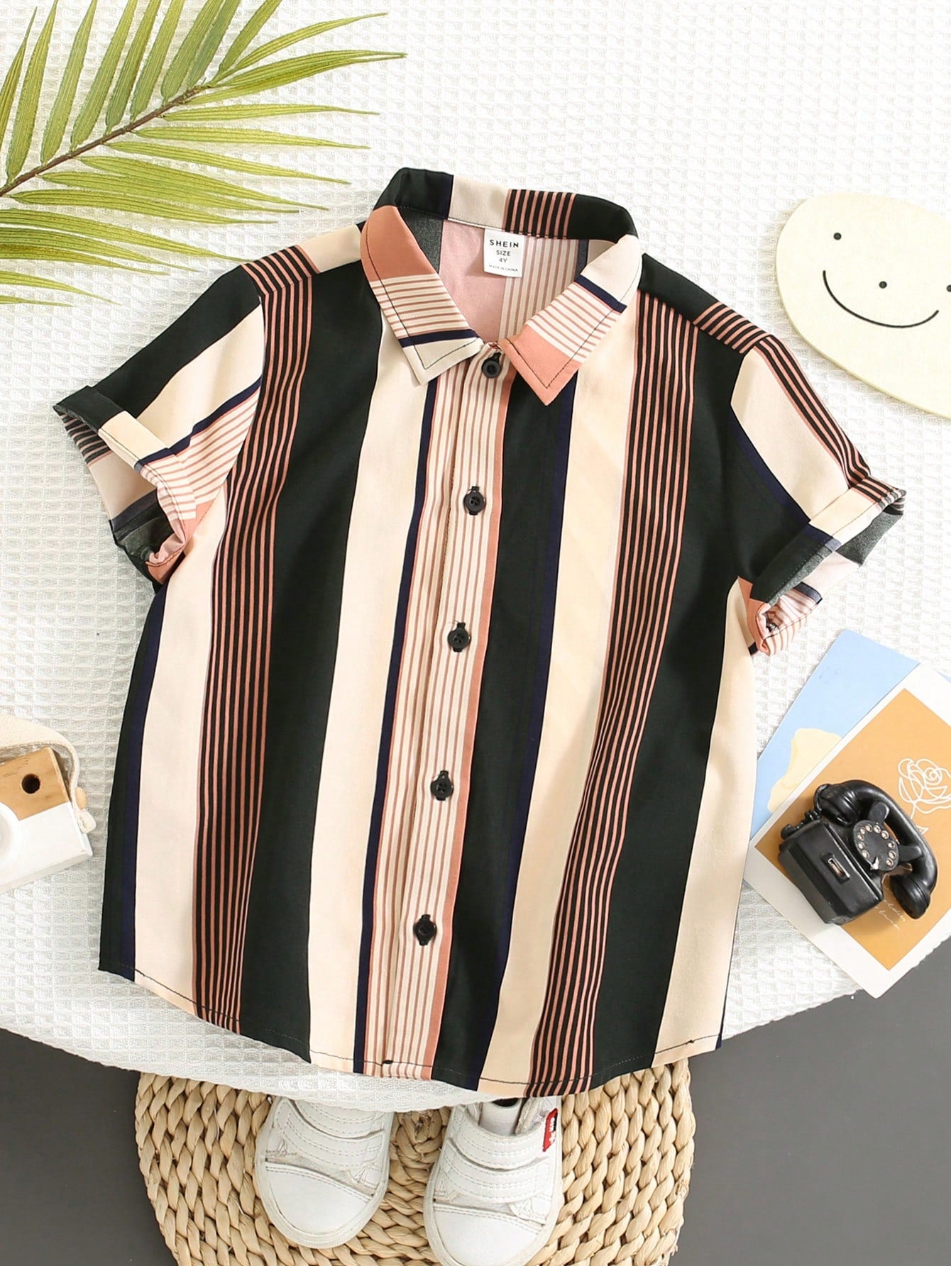 Young Boys' Casual Sporty Striped Short Sleeve Shirt, Suitable For Daily Wear, School, Travel, Sports, Spring And Summer