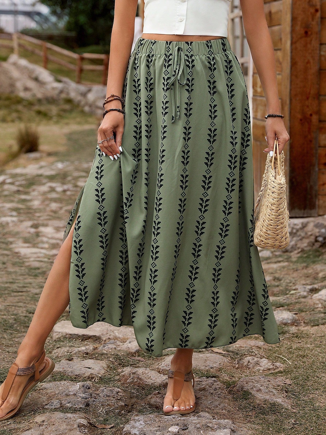 Women's Printed Slit Casual Holiday Skirt