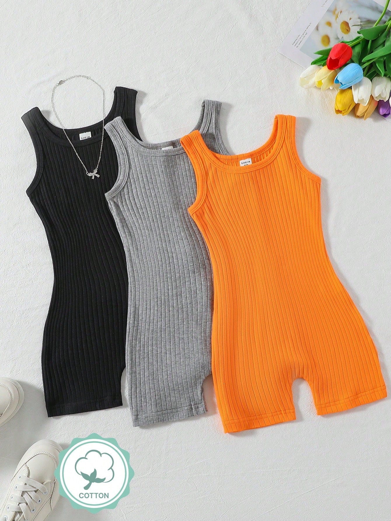 Young Girl Solid Color Sleeveless Romper