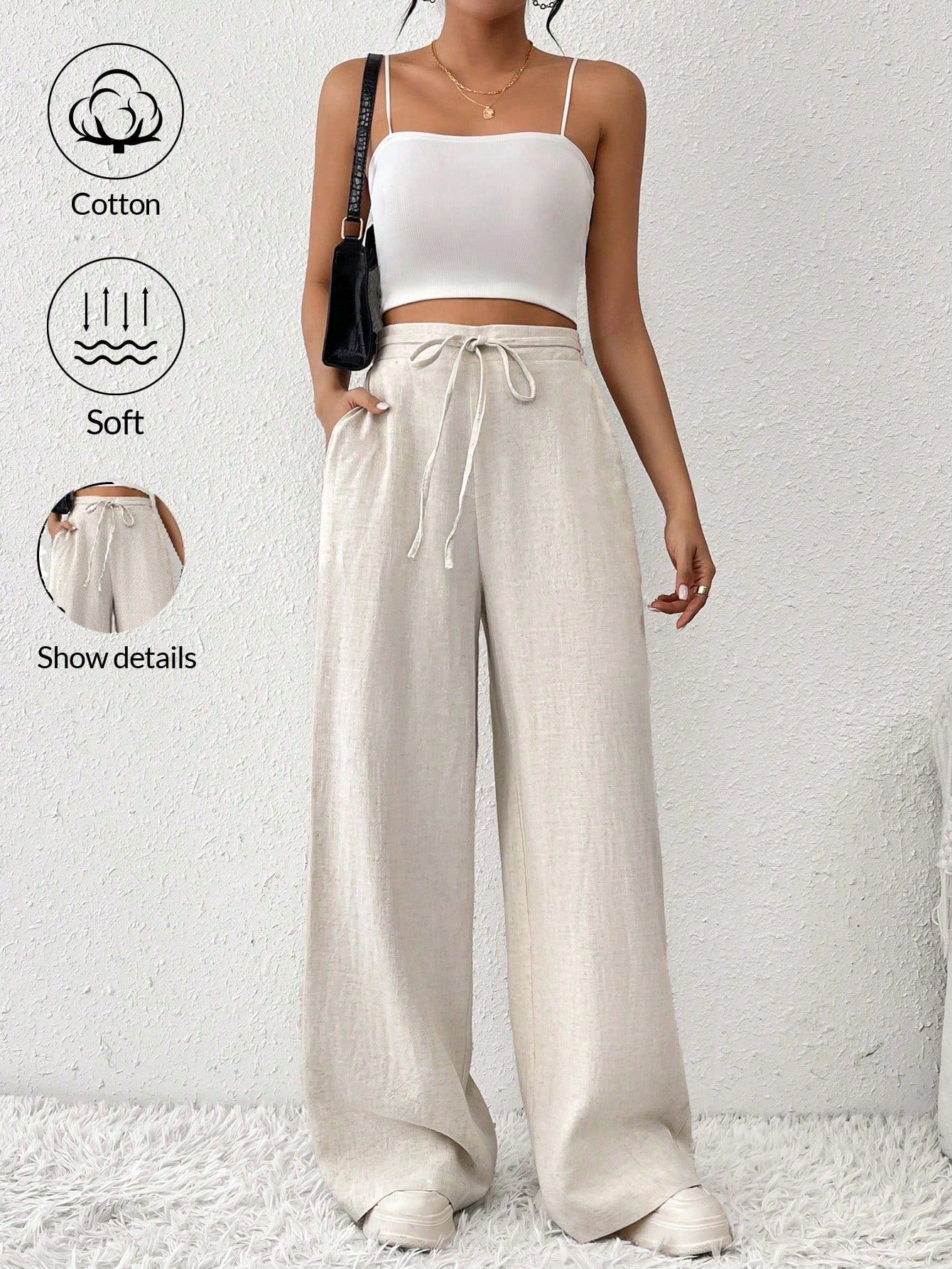 Frenchy Women's Old Money Outfits Solid Color Simple Casual Daily Straight Wide Leg Women Pants  Women Linen Pants Earthy Clothes