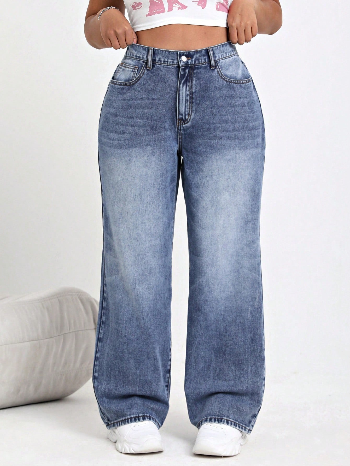 Plus High Waist Wide Leg Jeans For Dailywear