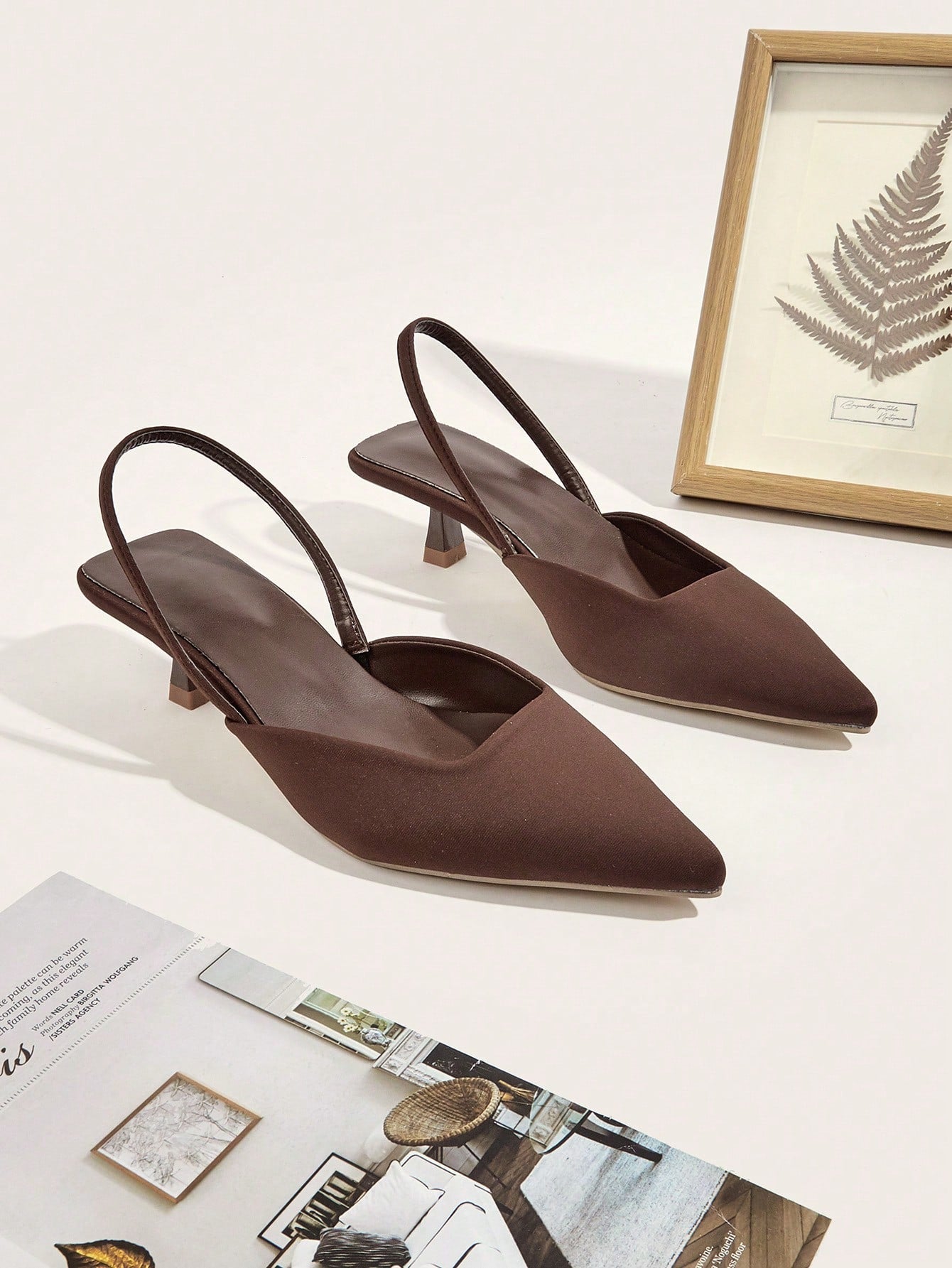 Women Solid Color Kitten Heel Shoes, Elegant Pointed Toe High Heels, Fashionable Ankle Strap Open Toe Pumps