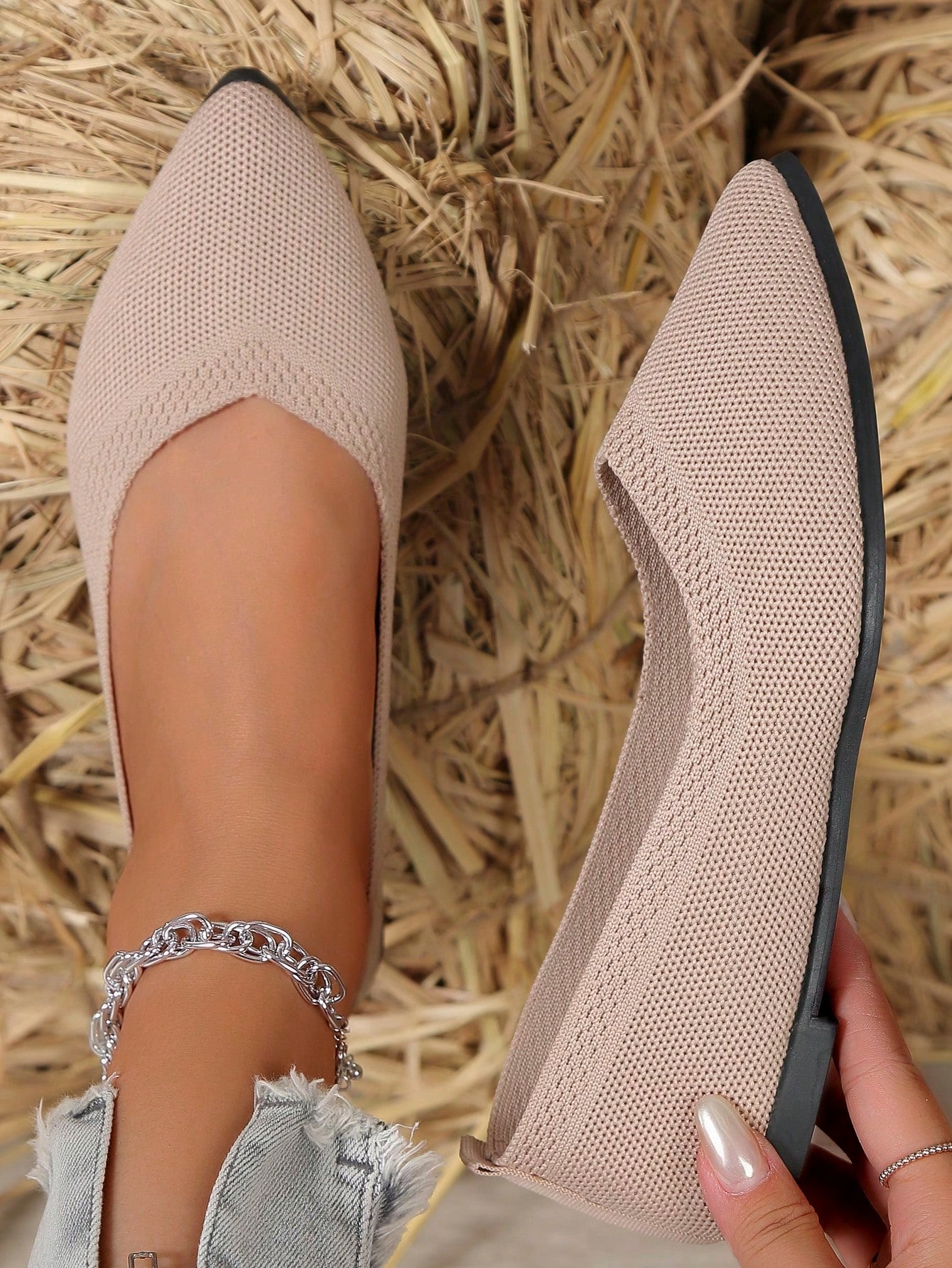 Breathable Knit Lady Flat Shoes, Elegant Pointed Formal Shoes, Lightweight Slip-On Shoes