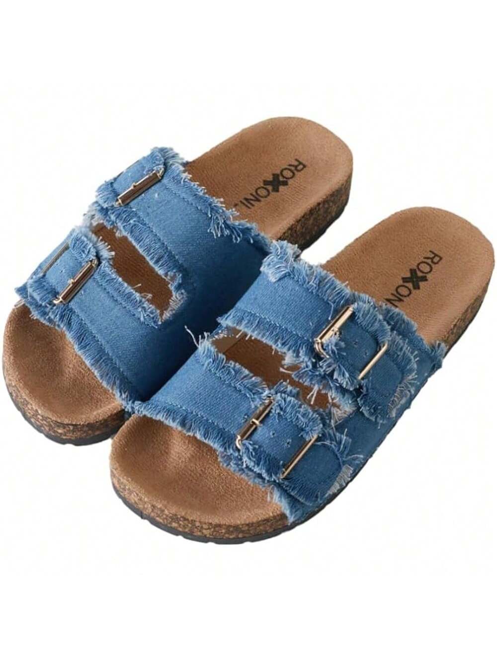 Pupeez Womens Comfort Flat Sandals Double Buckle Adjustable Straps Flat Slides Footbed Suede