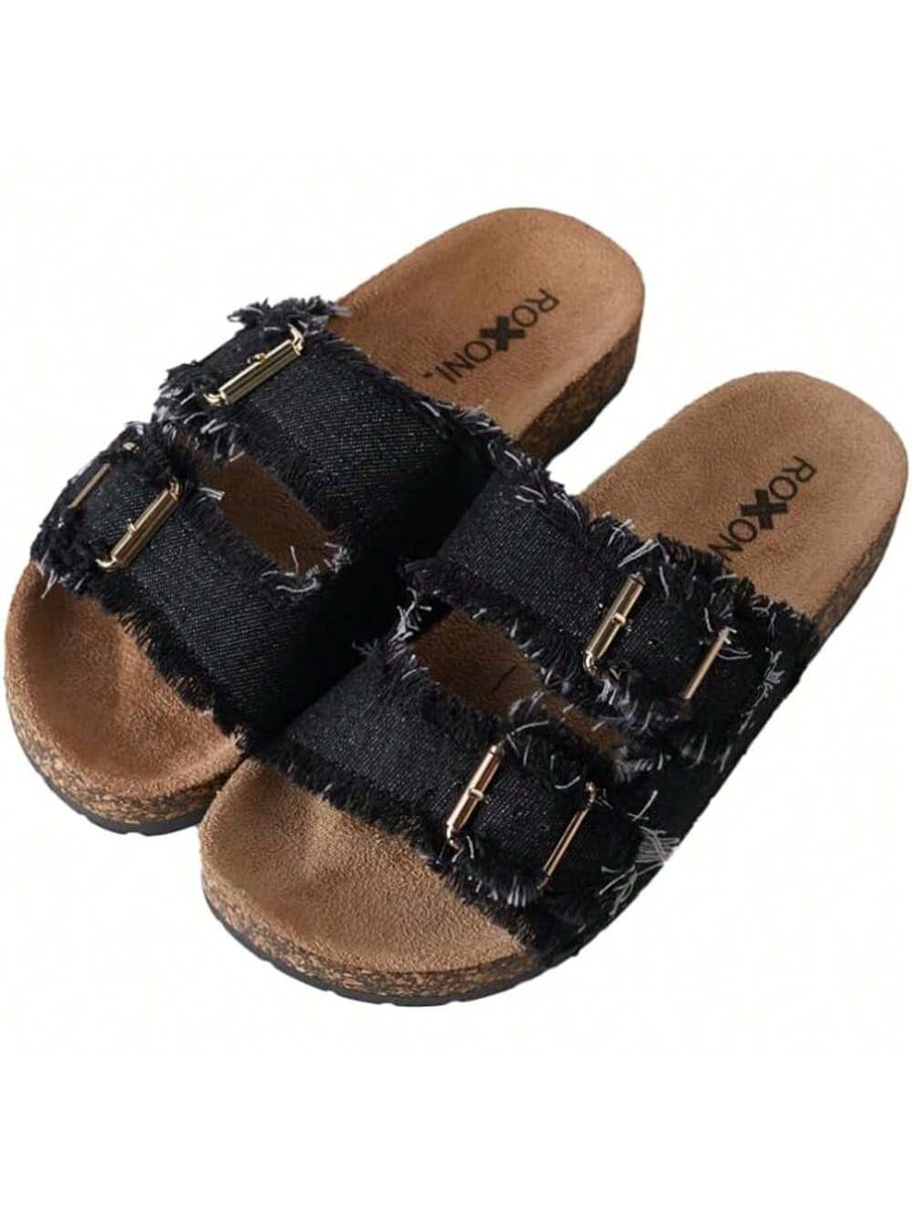 Pupeez Womens Comfort Flat Sandals Double Buckle Adjustable Straps Flat Slides Footbed Suede