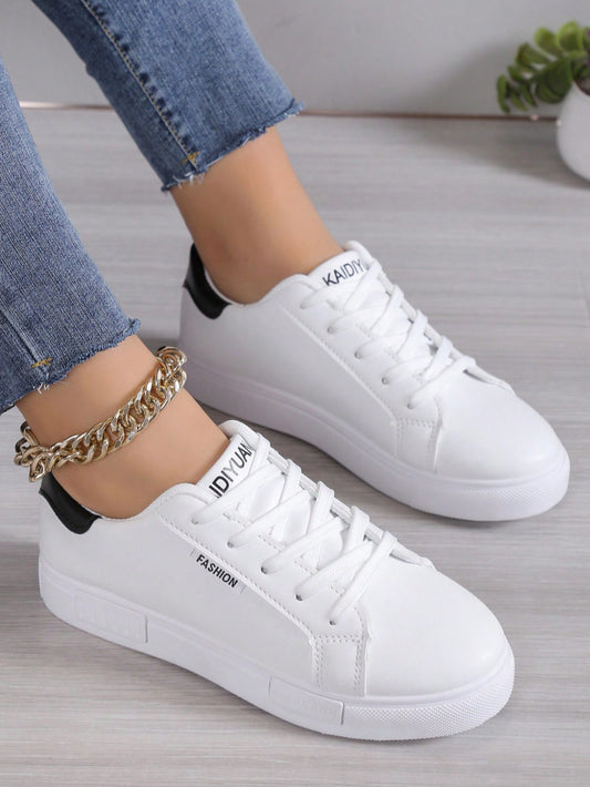 Girls' Fashionable And Simple Sneakers, Youth Anti-Slip Soft Bottom Flat Board Shoes, Casual White Shoes For Teens (Kids)