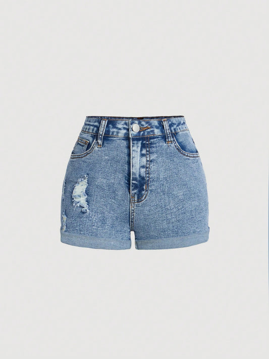 Tween Girl Y2K Spring Summer Boho Distressed Denim Shorts With Slanted Pockets