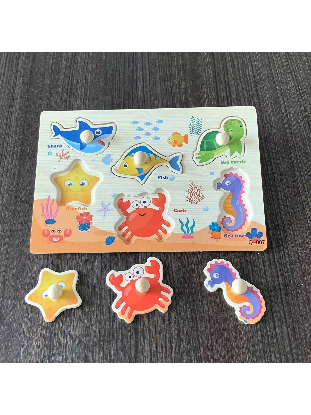 1pc Wooden Grab Board Cartoon Animal Traffic Puzzle Matching Kids' Early Education & Learning Cognitive Toys [Traffic Design]