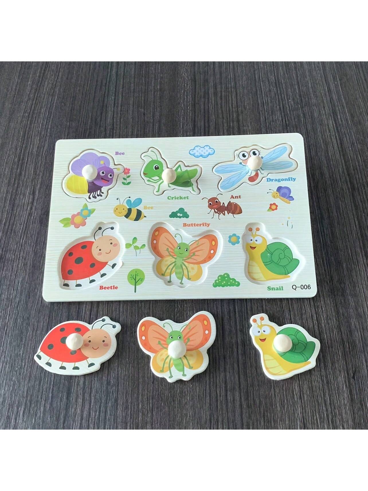 1pc Children's Cartoon Wooden Grab Board With Pairing Early Education Learning, Cognitive, Animal, Number, Transportation Puzzle Toy [Insect Style]