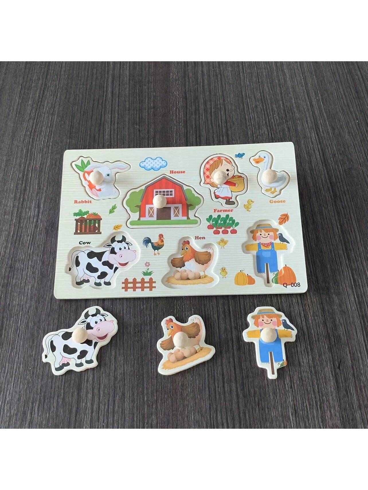 1pc Children's Cartoon Wooded Hand-Grab Board With Early Education Animal, Number And Transport Puzzle, Infant & Baby Educational Cognitive Toy[Ocean Style]