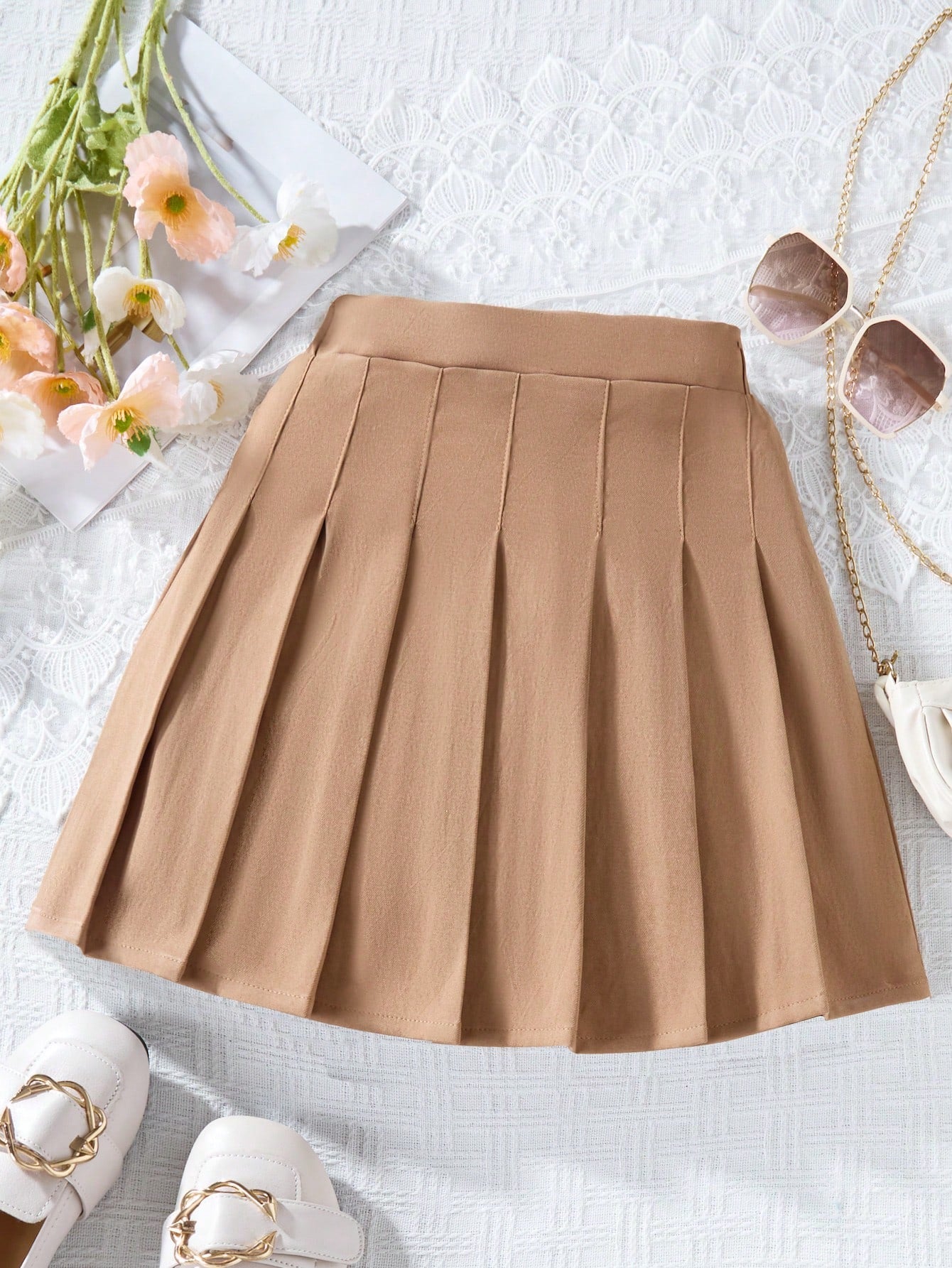 Solid Color Pleated Skirt For Tween Girls