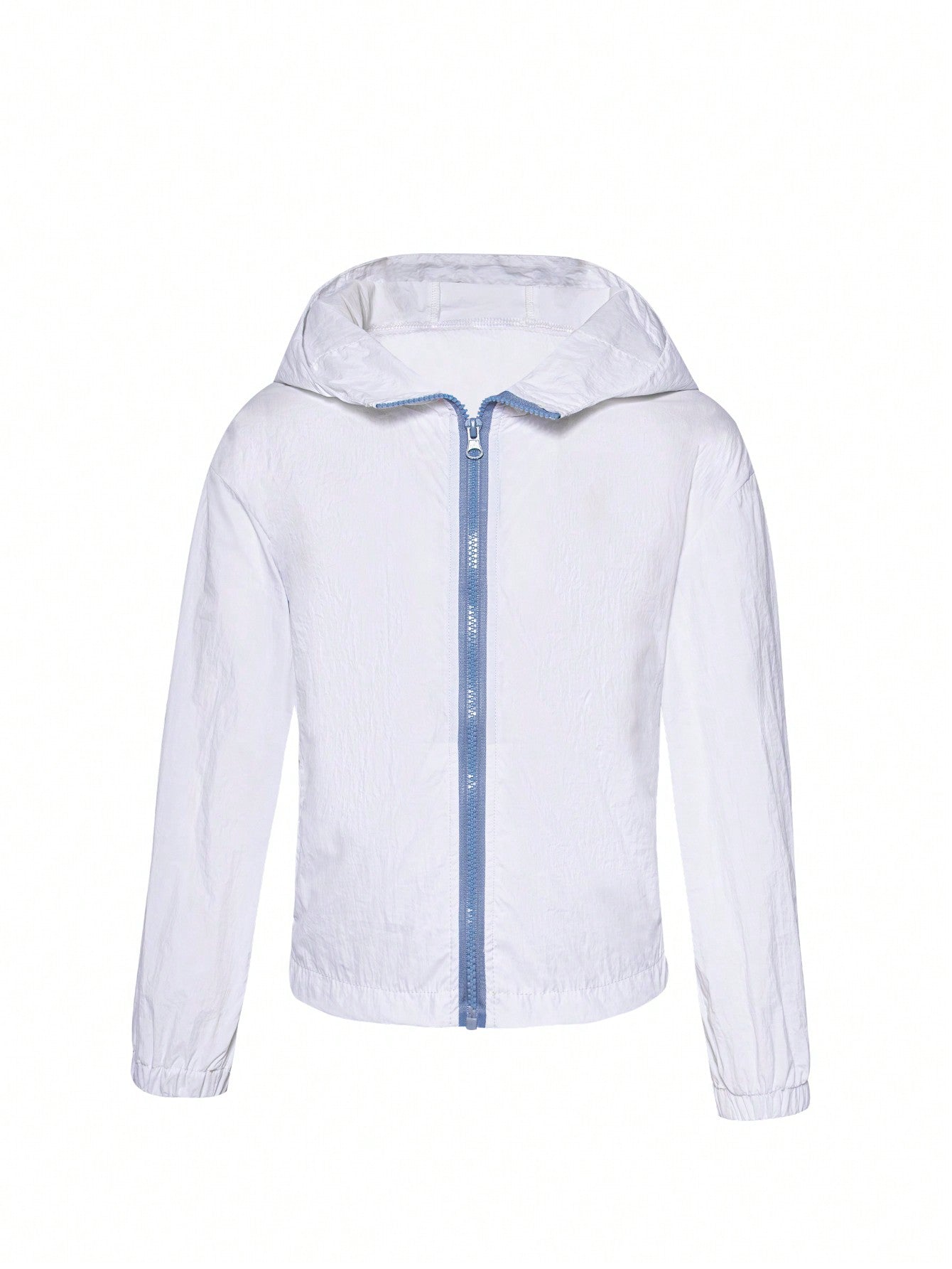 Tween Boy Outdoor Lightweight White And Blue Colorblock Sun Protection Hooded Sport Jacket